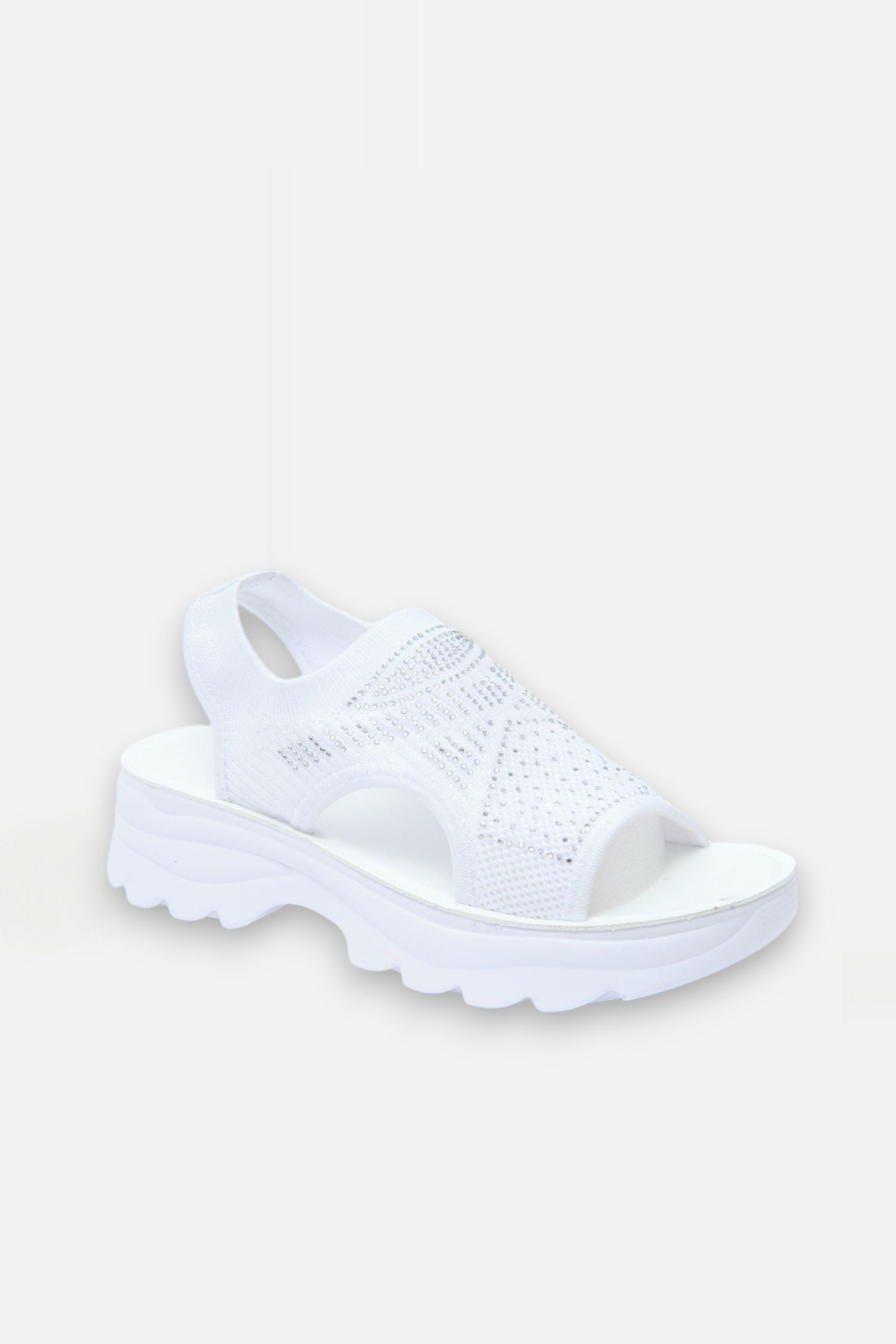 Sparkly Stretch Sock Sandals White, showing chunky platform sole