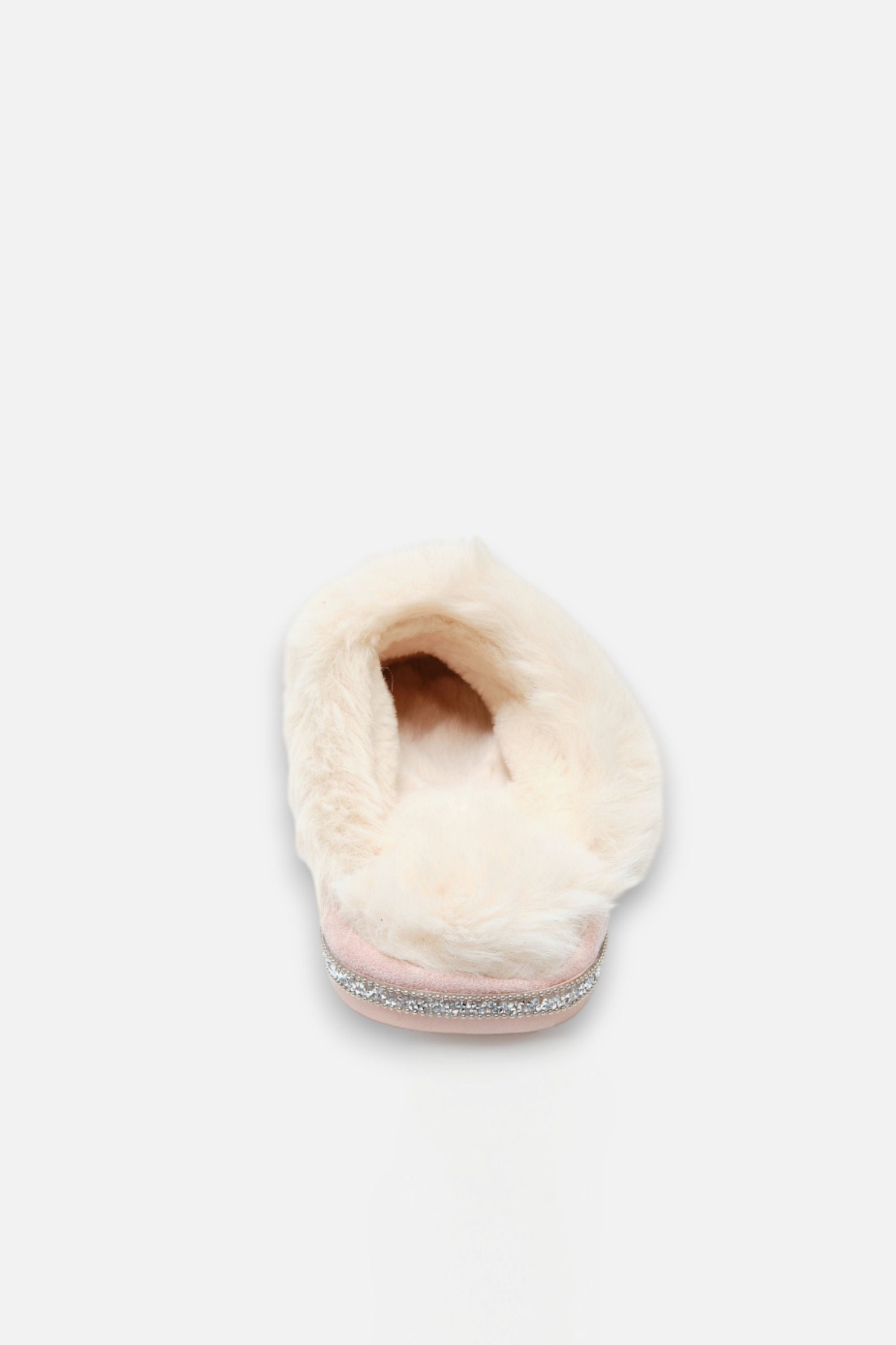 Crystal Trim Cosy Slippers Pink, featuring true to size
