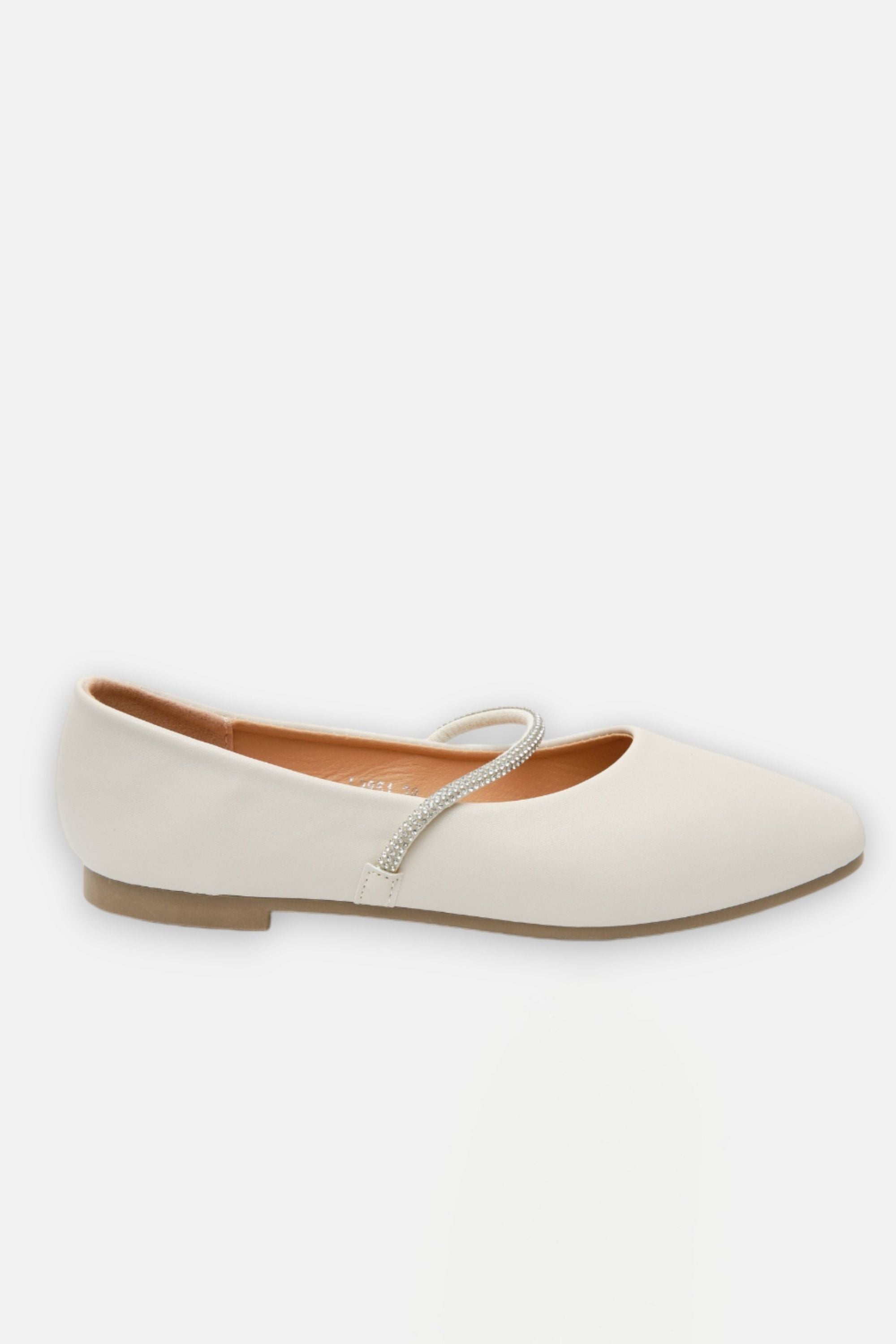 Crystal Belle Dolly Shoes Nude, featuring slip-on design with elasticated crystal strap