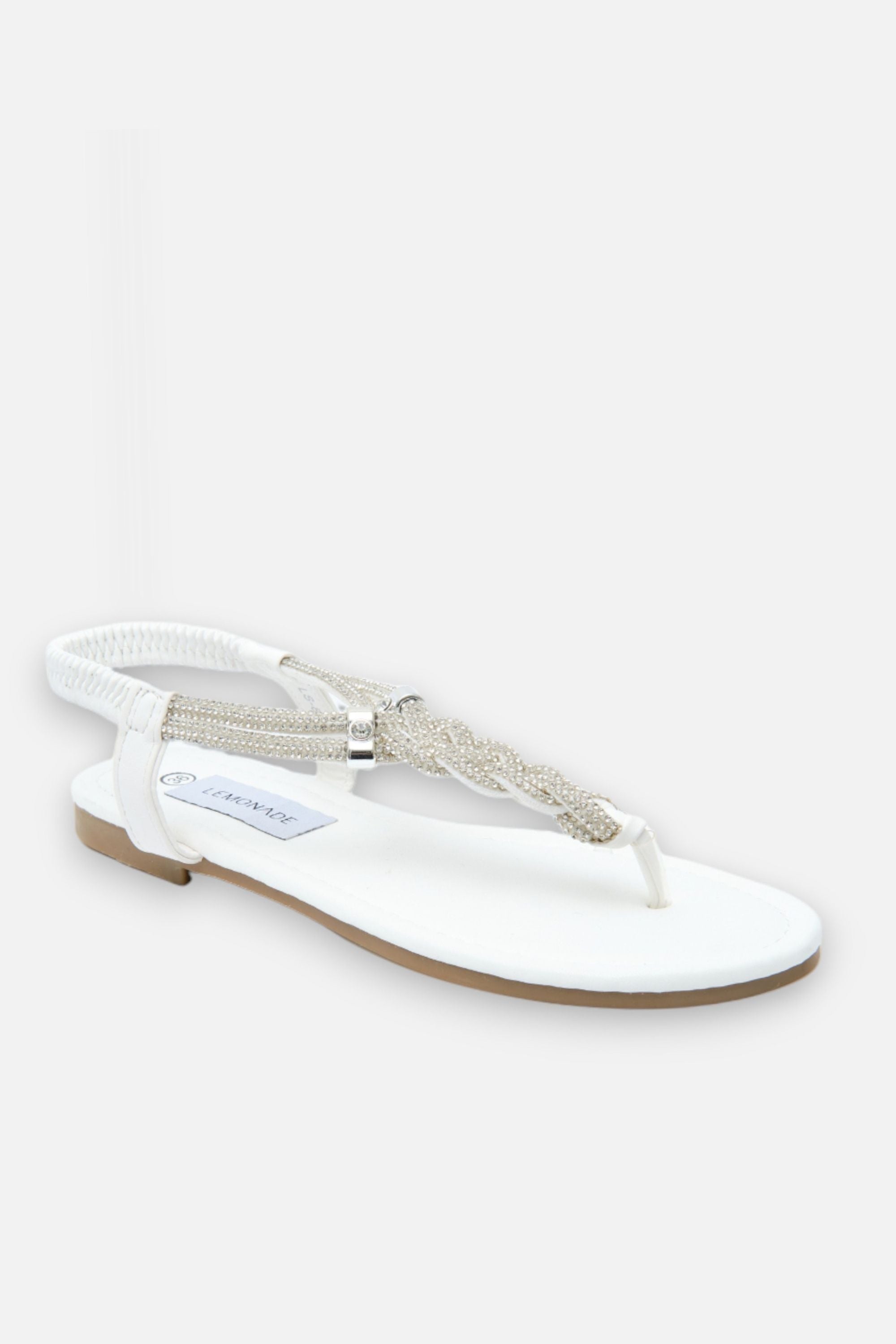 Crystal Knot Twist Sandals White, capturing encrusted in crystals