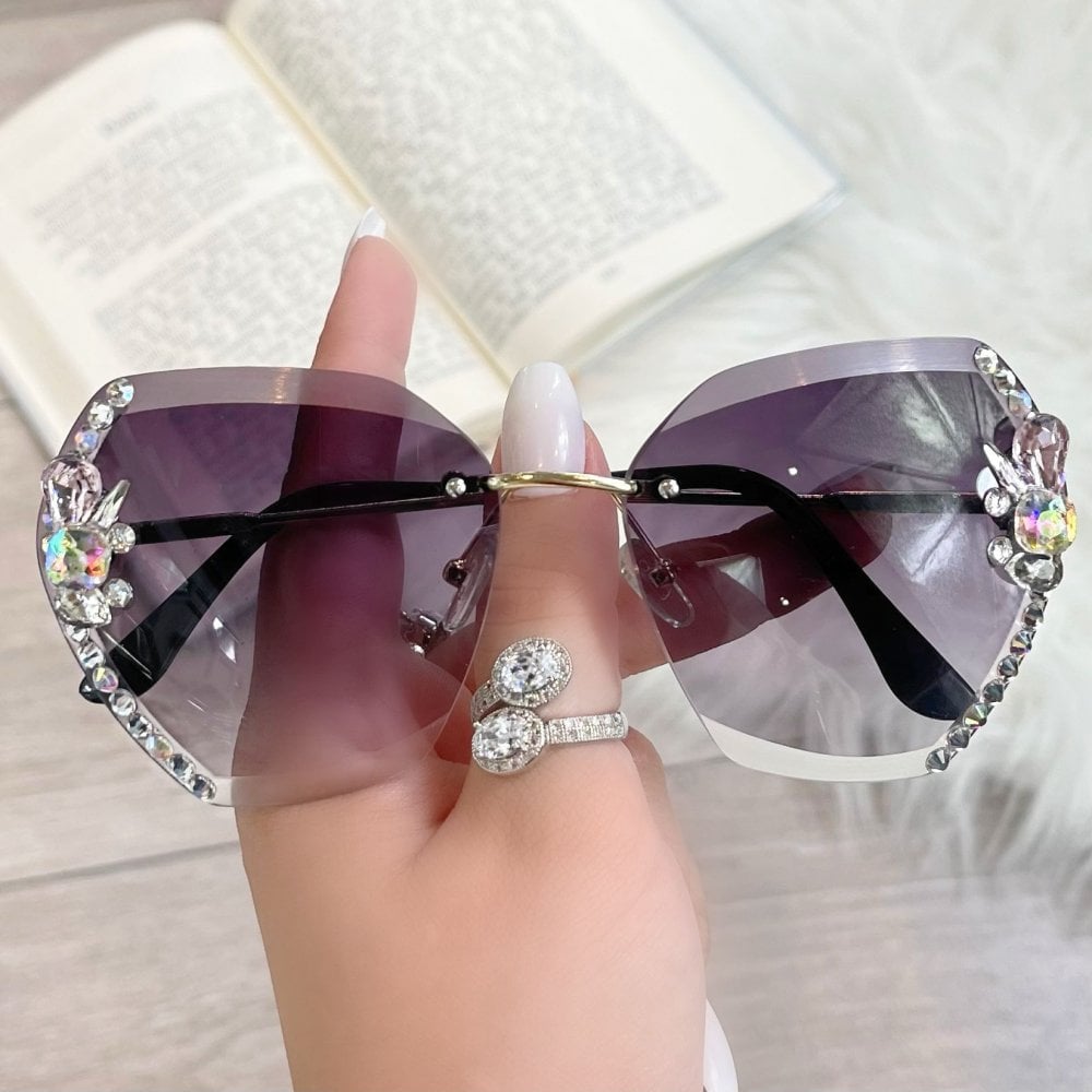 Crystal Glimmer Fashion Glasses Grey with rimless Lenses