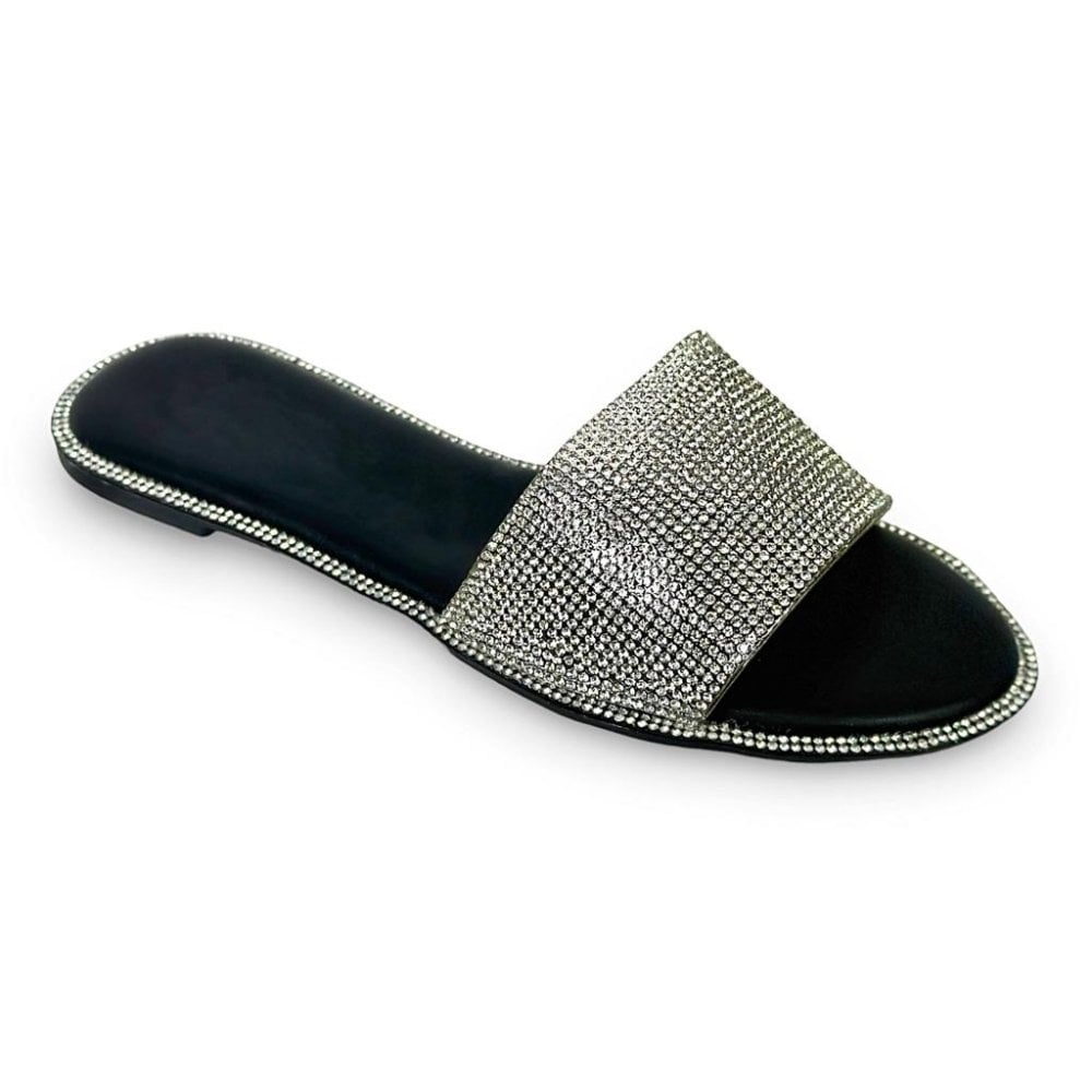 Crystal Cinderella Sliders Black, featuring slip-On Design