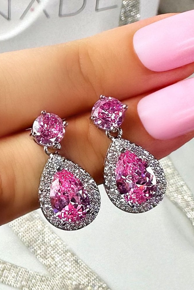 Crystal Pink Desire Dangly Earrings