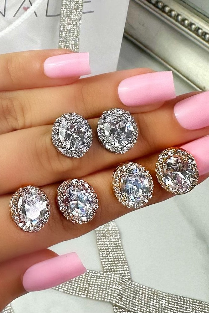 Crystal Oblique Earring Studs, showcasing statement crystal in centre