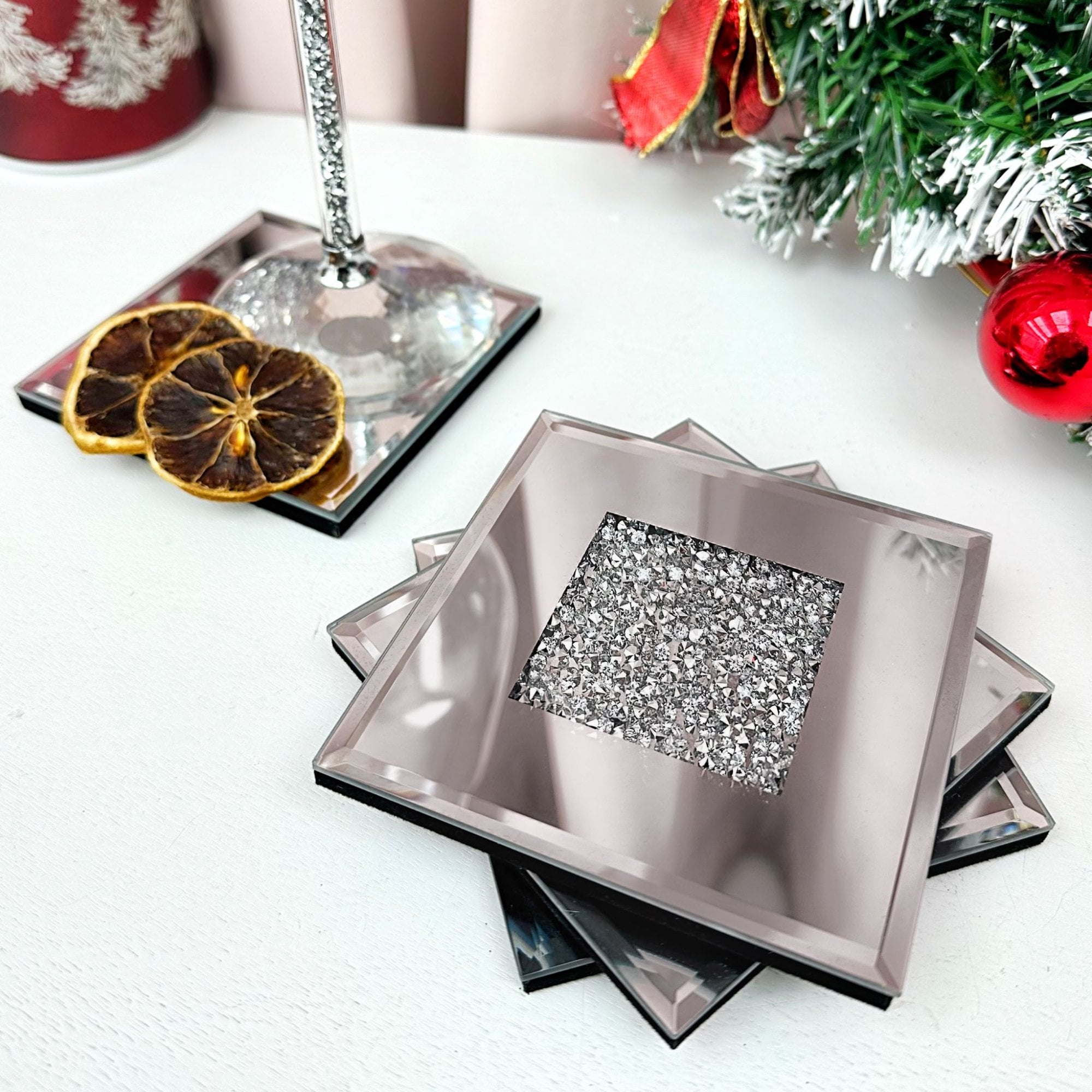 Crushed Ice Coasters Silver, featuring felt Material Backing