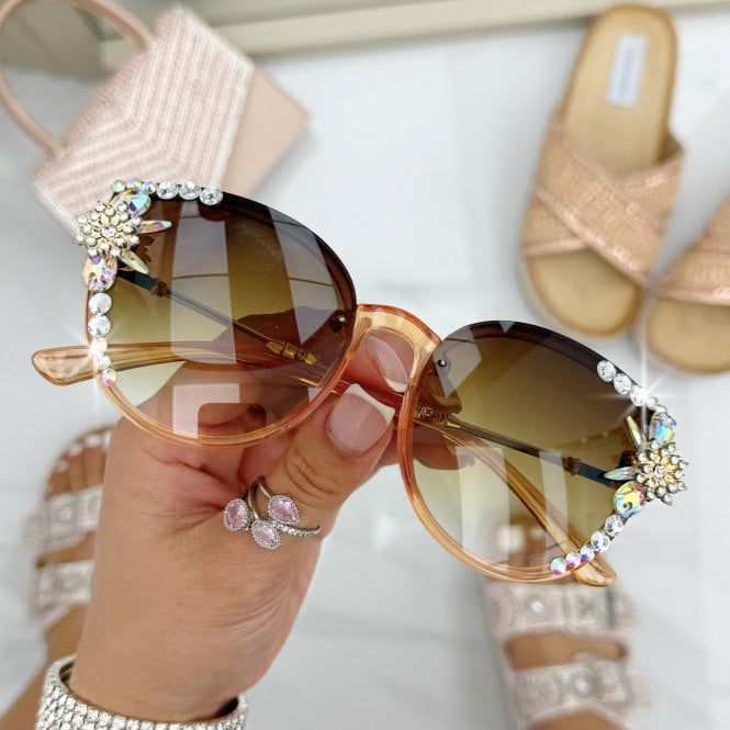 Crystal Sparkle Sunglasses Tan