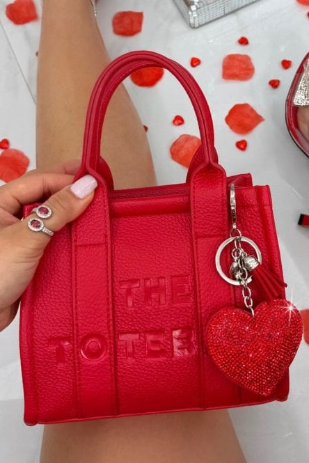 Faux Leather Mini Tote Bag Red & Padded Heart Keyring Red Limited Edition Valentines&