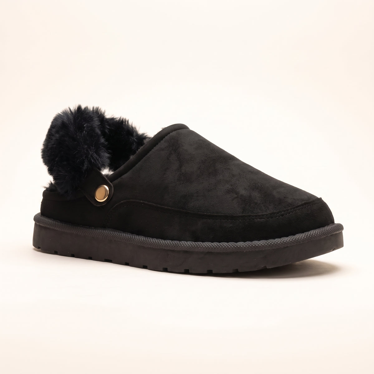 Sasha Faux Suede Fur Lined Mule Slippers Black