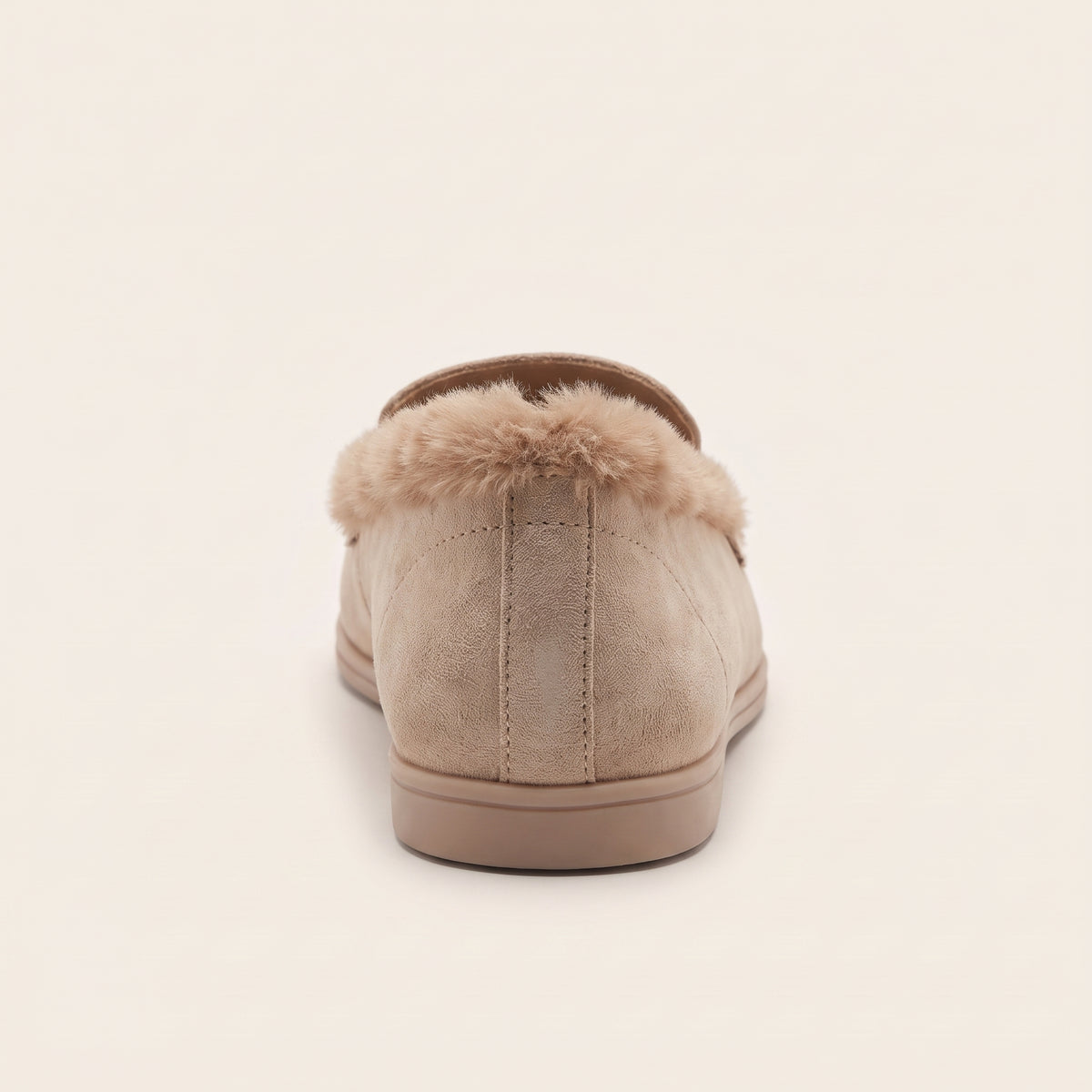 Mollie Faux Suede Fur Lined Flat Penny Detail Moccasin Loafers Nude