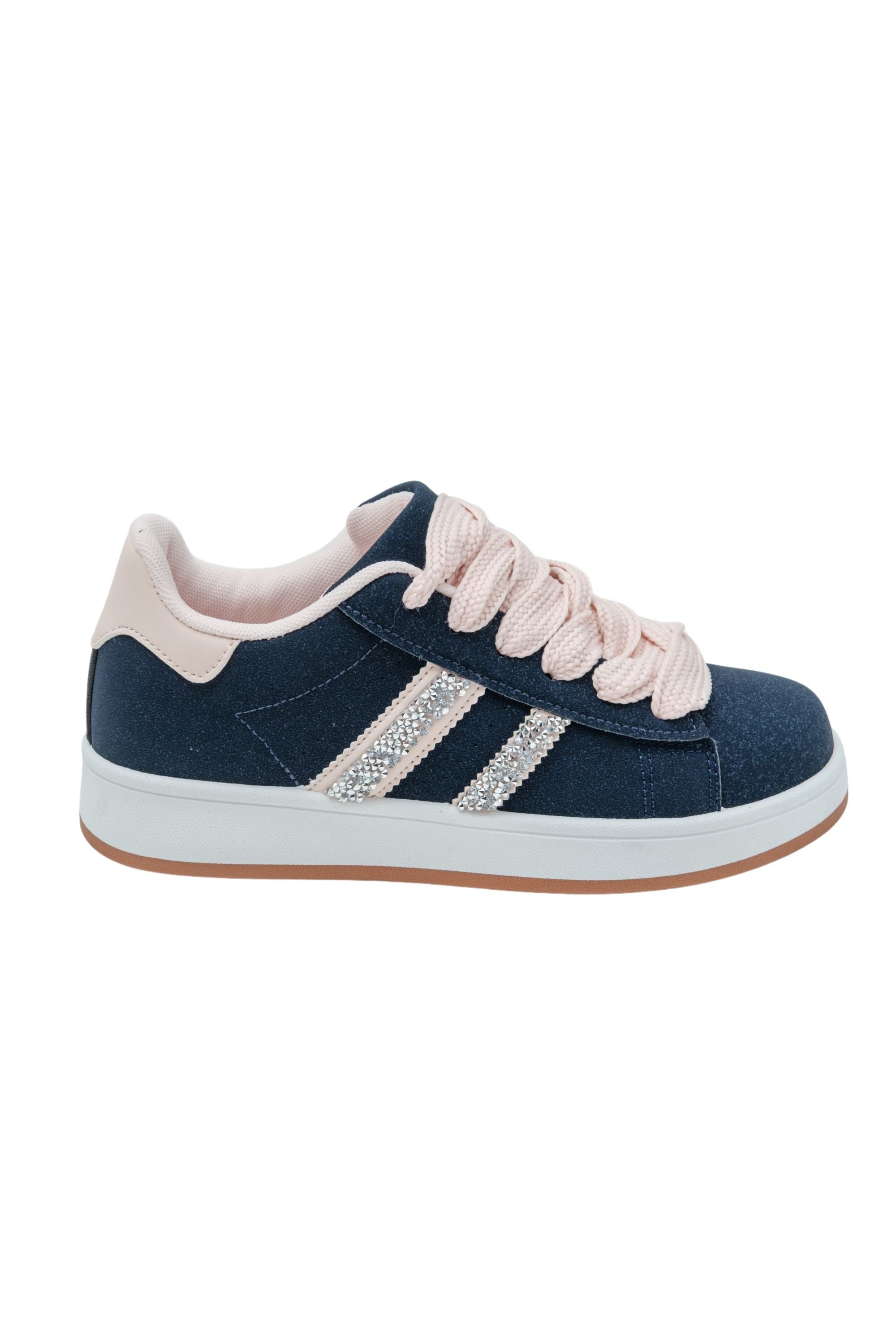 Crystal Stripe Trainers Limited Edition Navy, highlighting chunky laces for a bold, statement look
