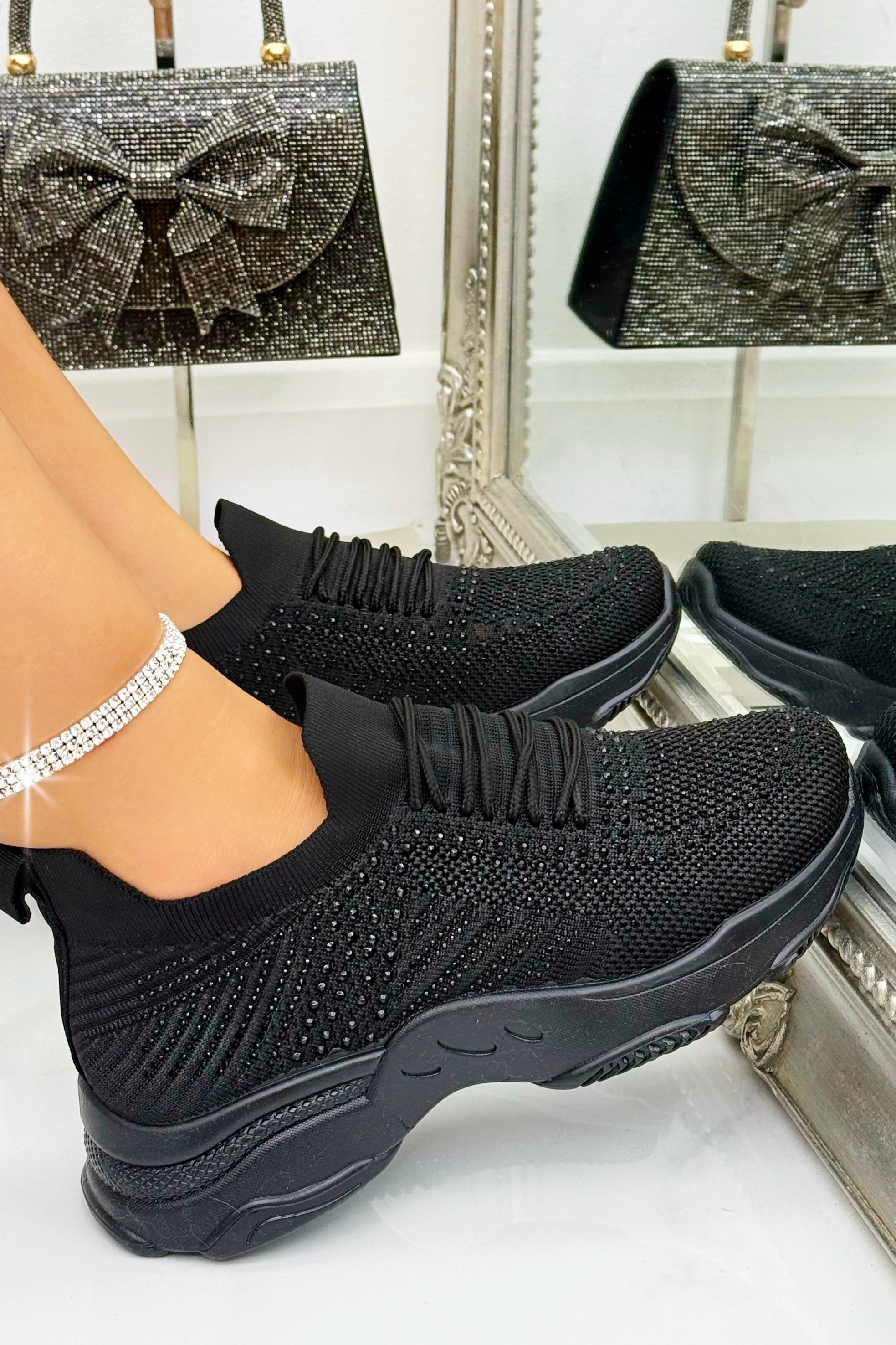 Crystal Comfort Flexi Trainers Black
