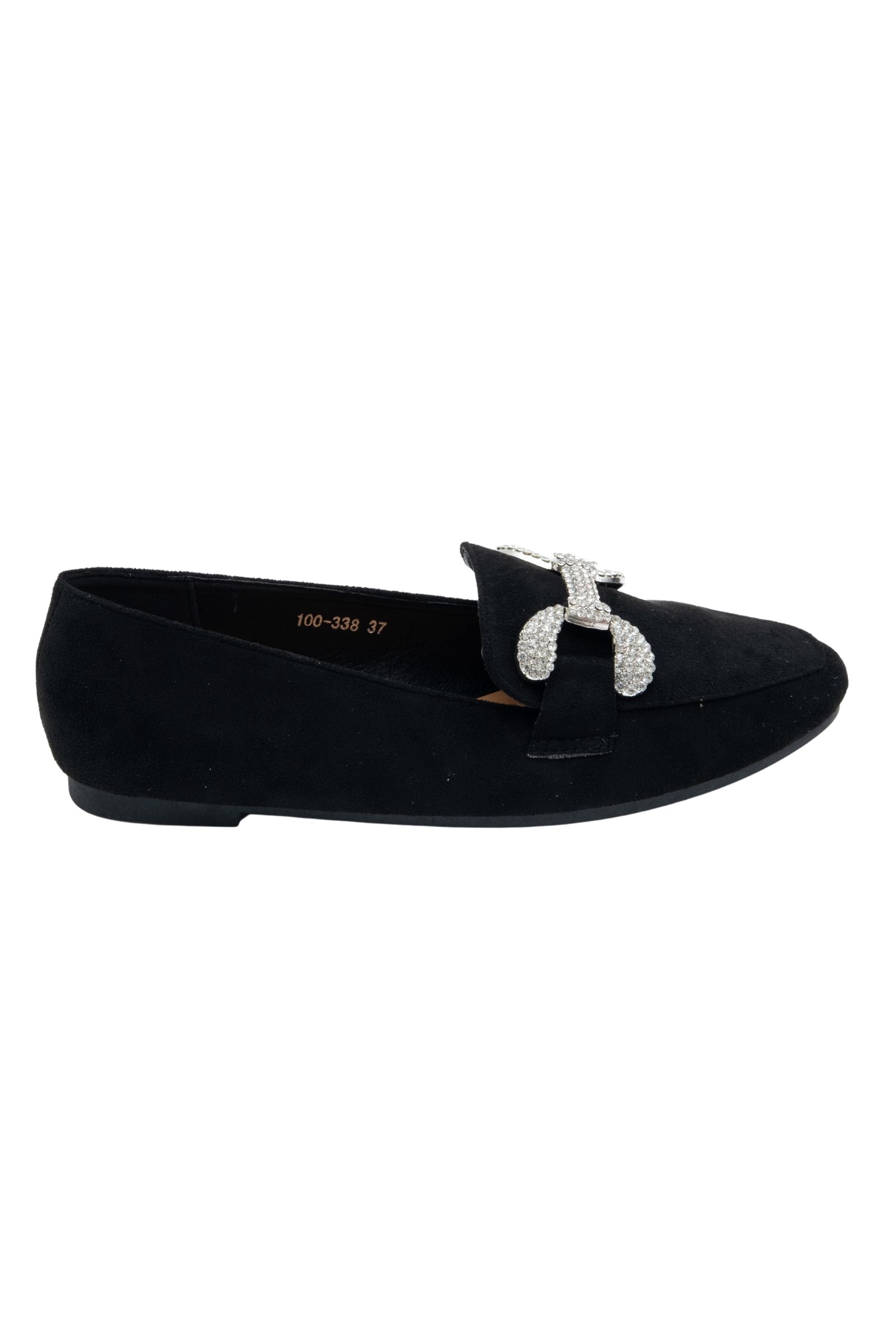 Crystal Diamond Dusk Loafers Black, capturing crystal-embellished buckle