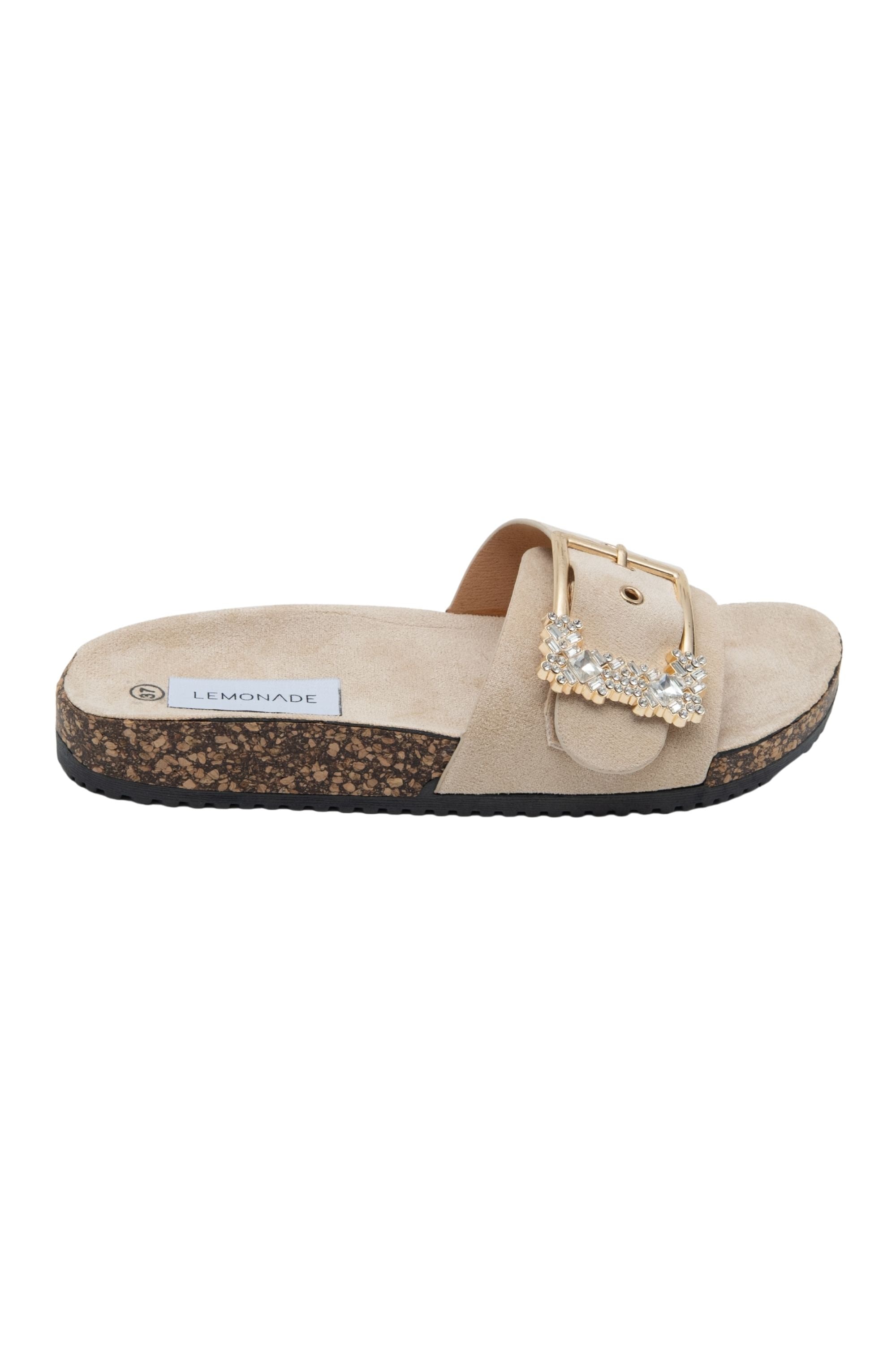 Crystal Chunky Buckle Sliders Nude, capturing adjustable Buckle Fastening