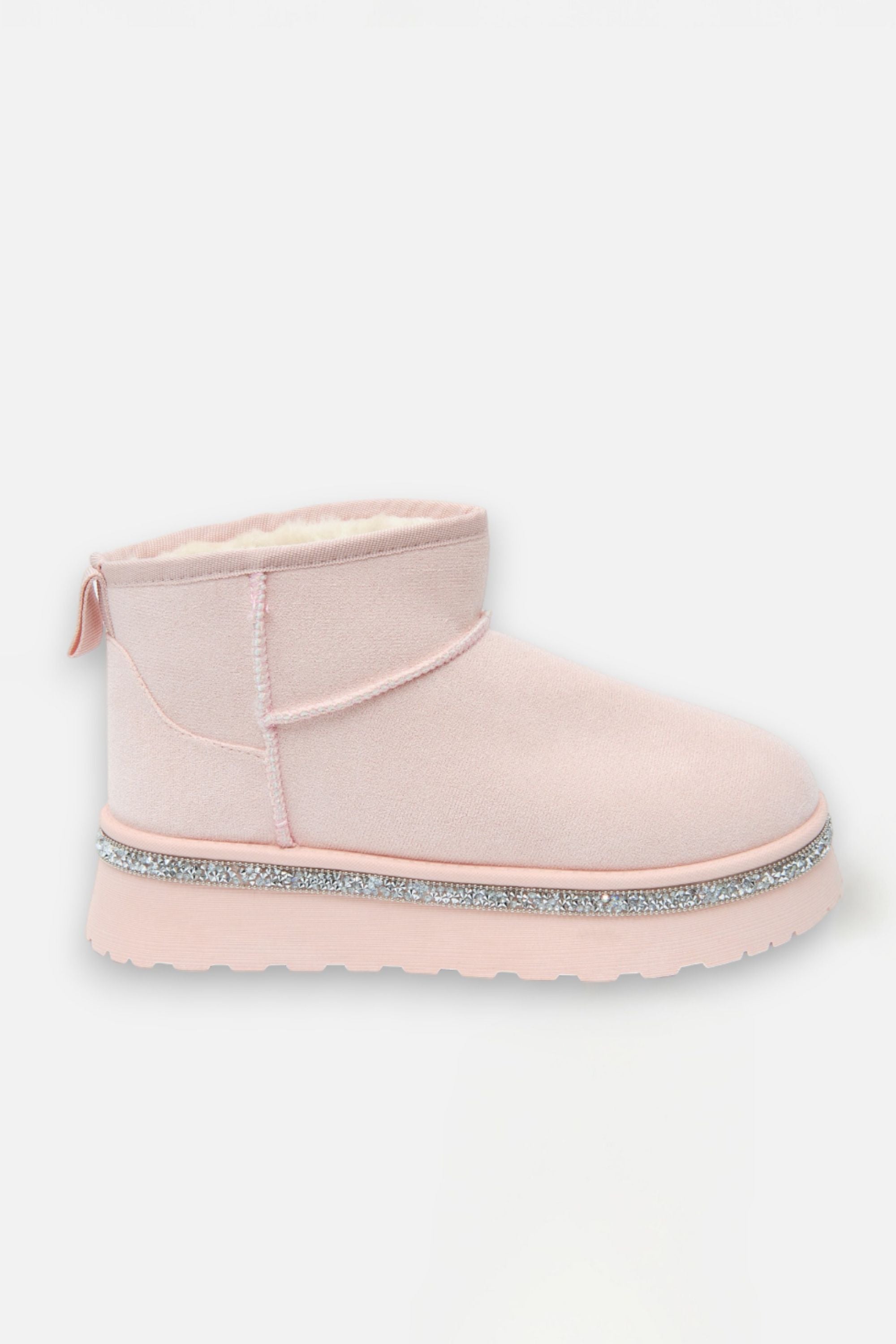 Crystal Trim Platform Ultra Mini Snugg Boots Baby Pink, showcasing platform sole