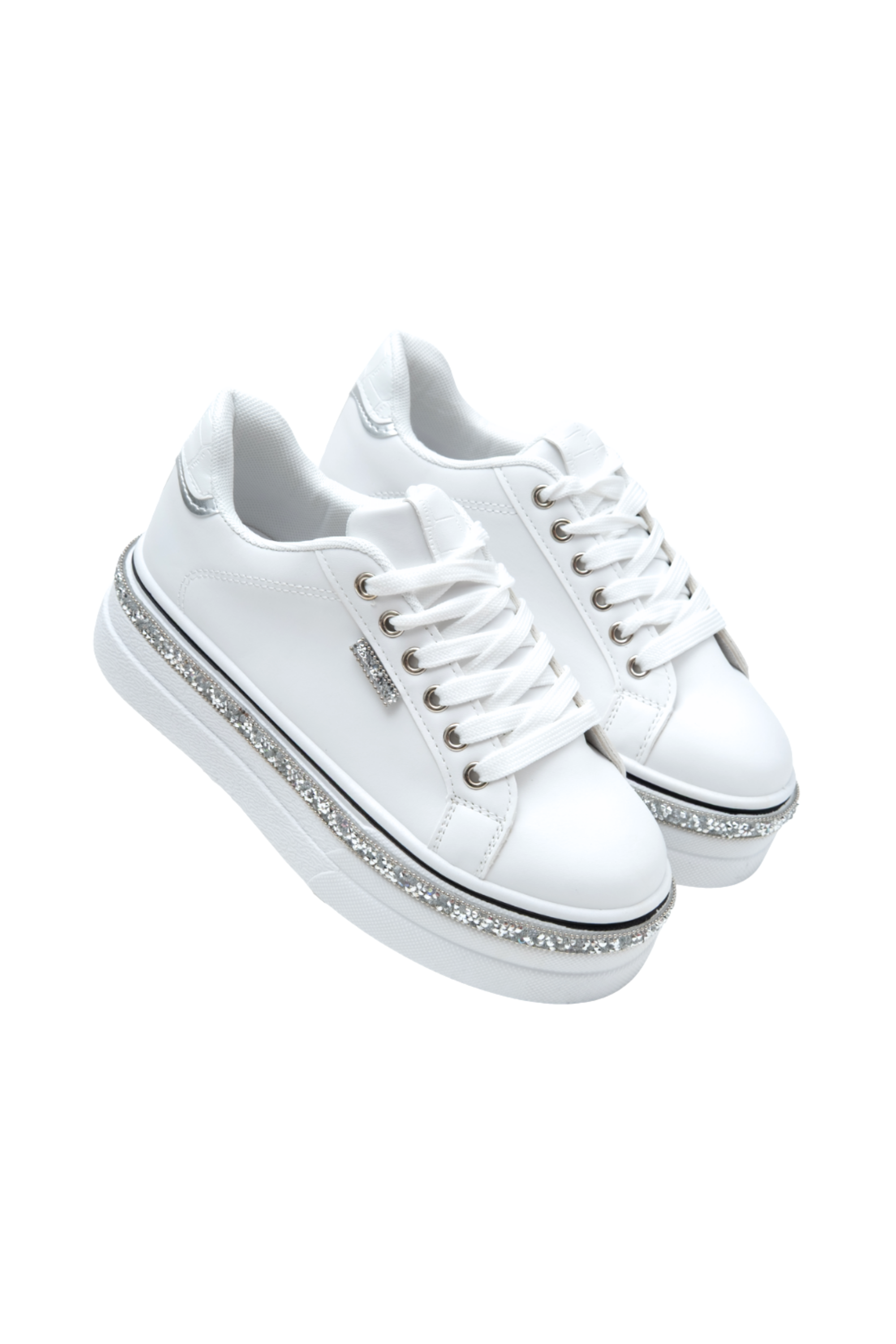 Sparkly Wedge Trainers White with Crystal Trim, featuring available in UK 3 - EU 36 - US 5-8