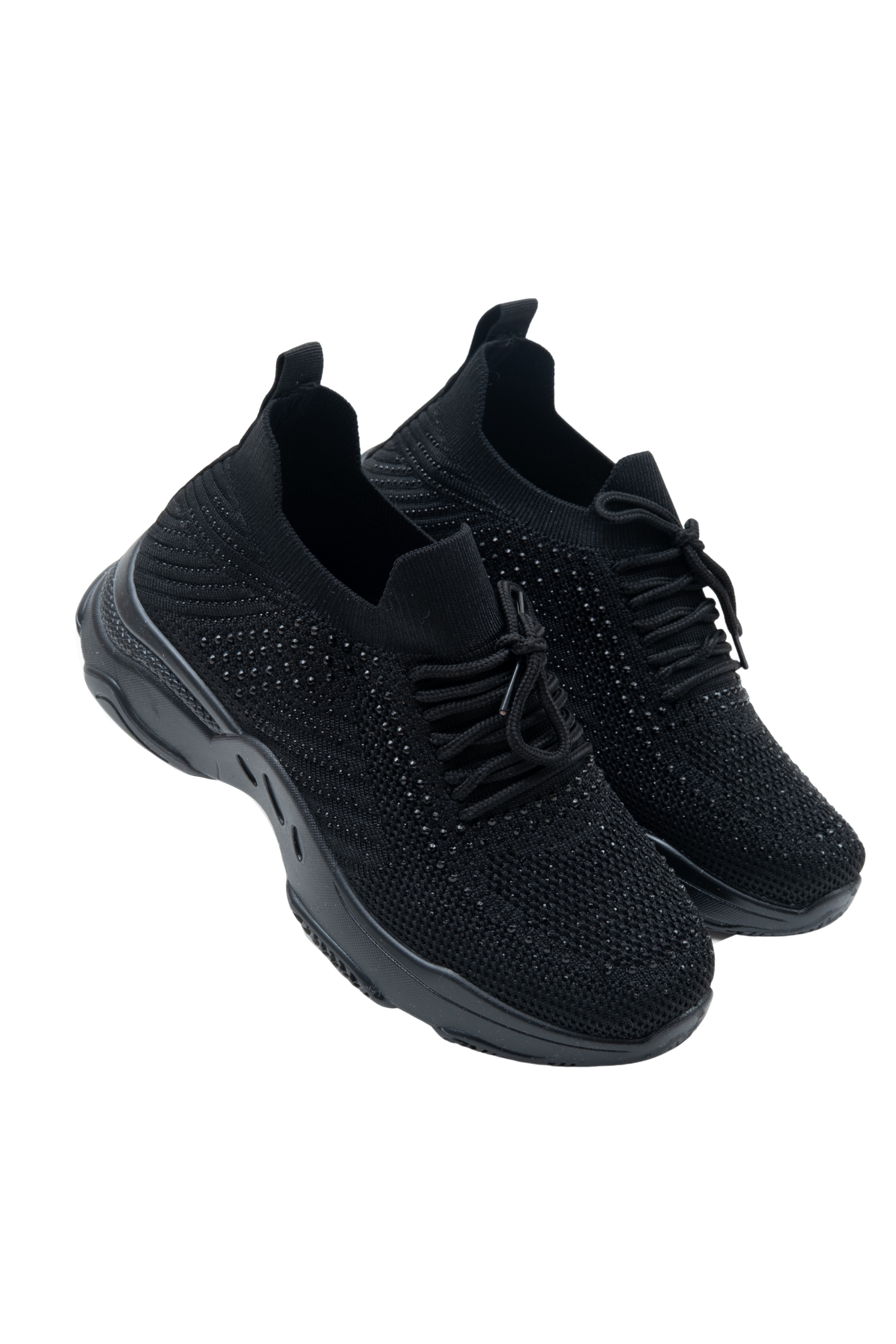 Crystal Comfort Flexi Trainers Black, drawing attention to laces Finish