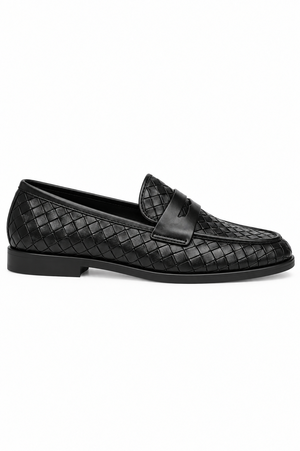Marlow Luxe Woven Leather Look Flat Loafers Black