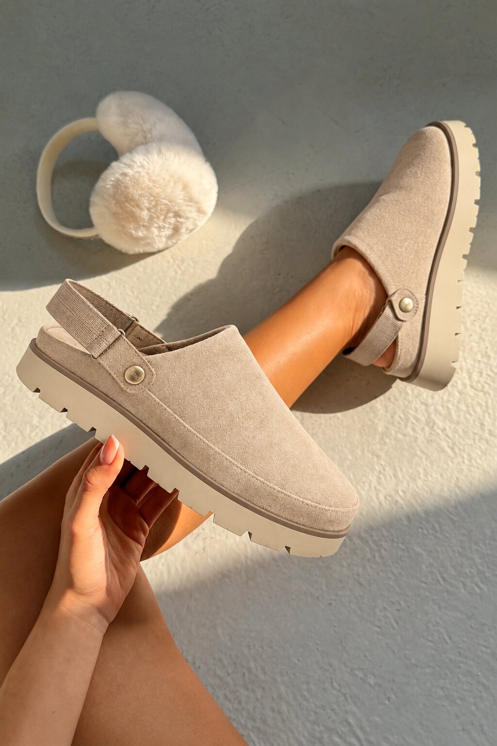 Avery Faux Suede Closed Toe Adjustable Strap Chunky Sliders Nude