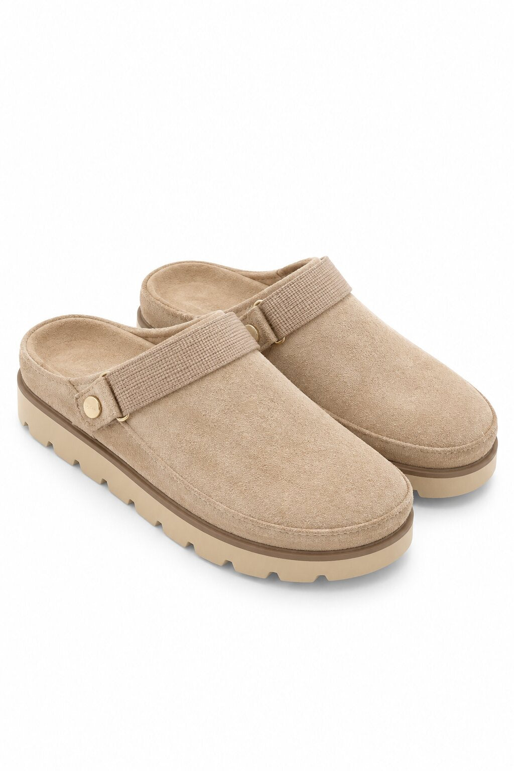 Avery Faux Suede Closed Toe Adjustable Strap Chunky Sliders Nude