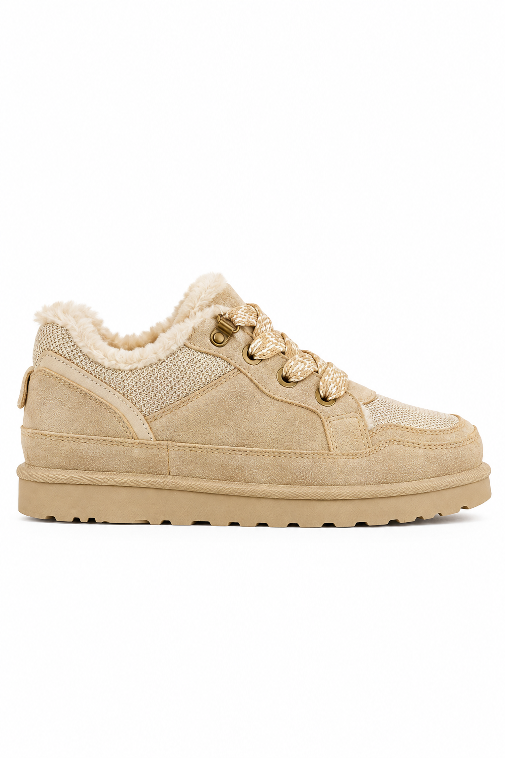 Hudson Comfort Faux Suede Check Lace Faux Fur Lined Trainers Mocha