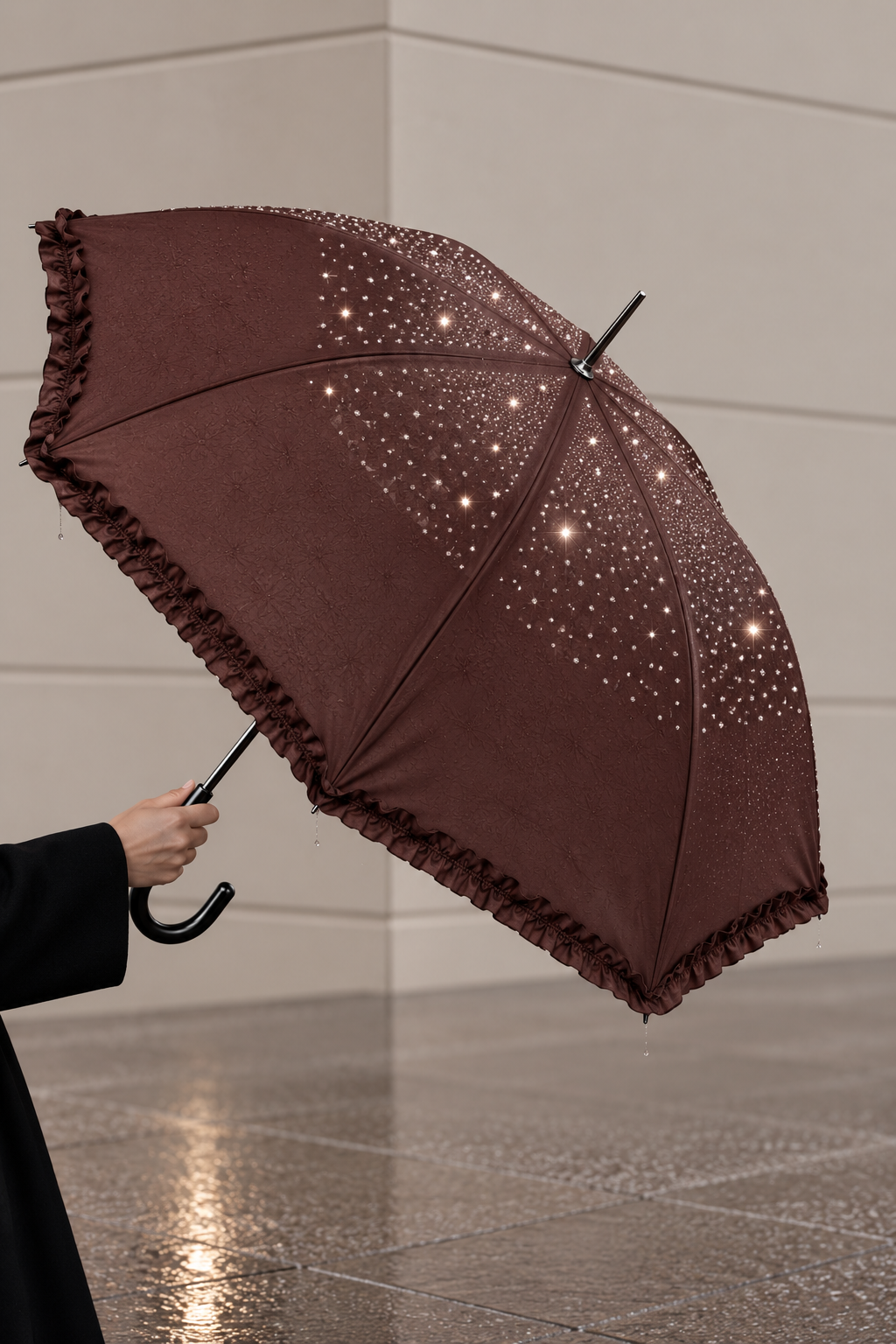Bling Crystal Umbrella Brown