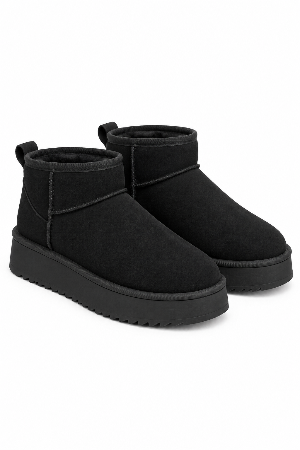 Alpine Comfort Faux Suede Fur Lined Ultra Mini Boots Black