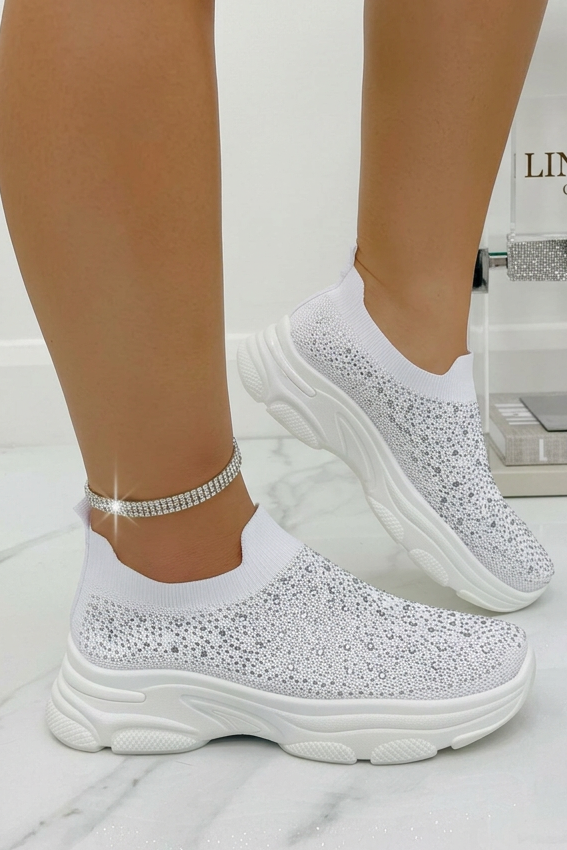 Crystal Comfort Sporty Sock Stretch Trainers White