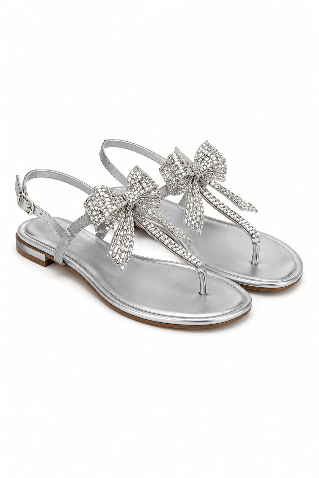 Crystal Bow Sandals Silver