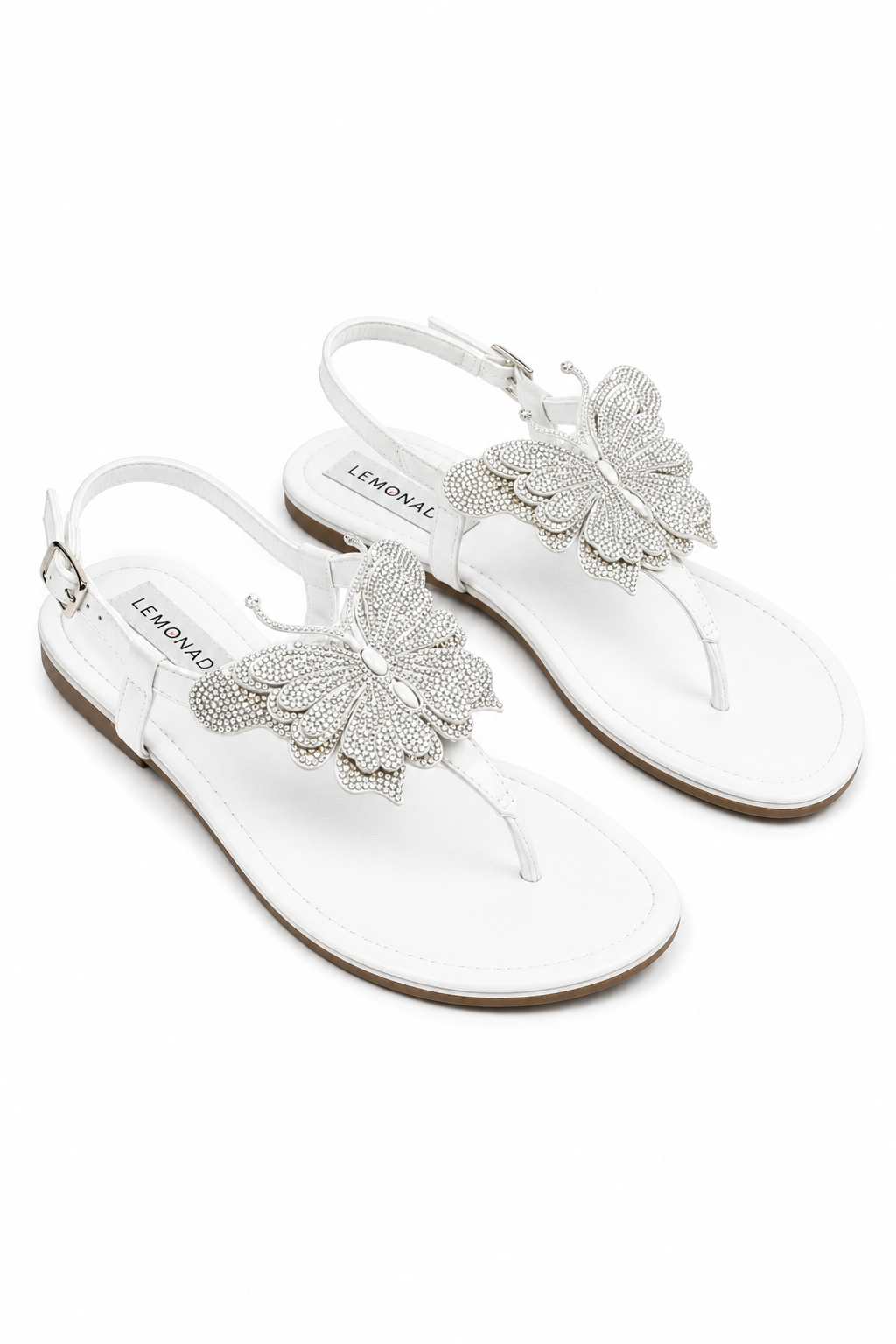 Crystal Butterfly Rosette Embellished Slingback Sandals Silver