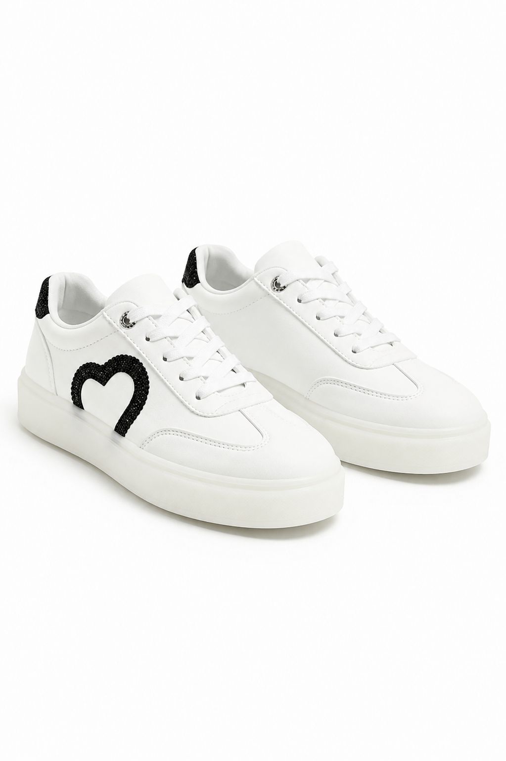 Crystal Cherish Heart Lace-Up Trainers White