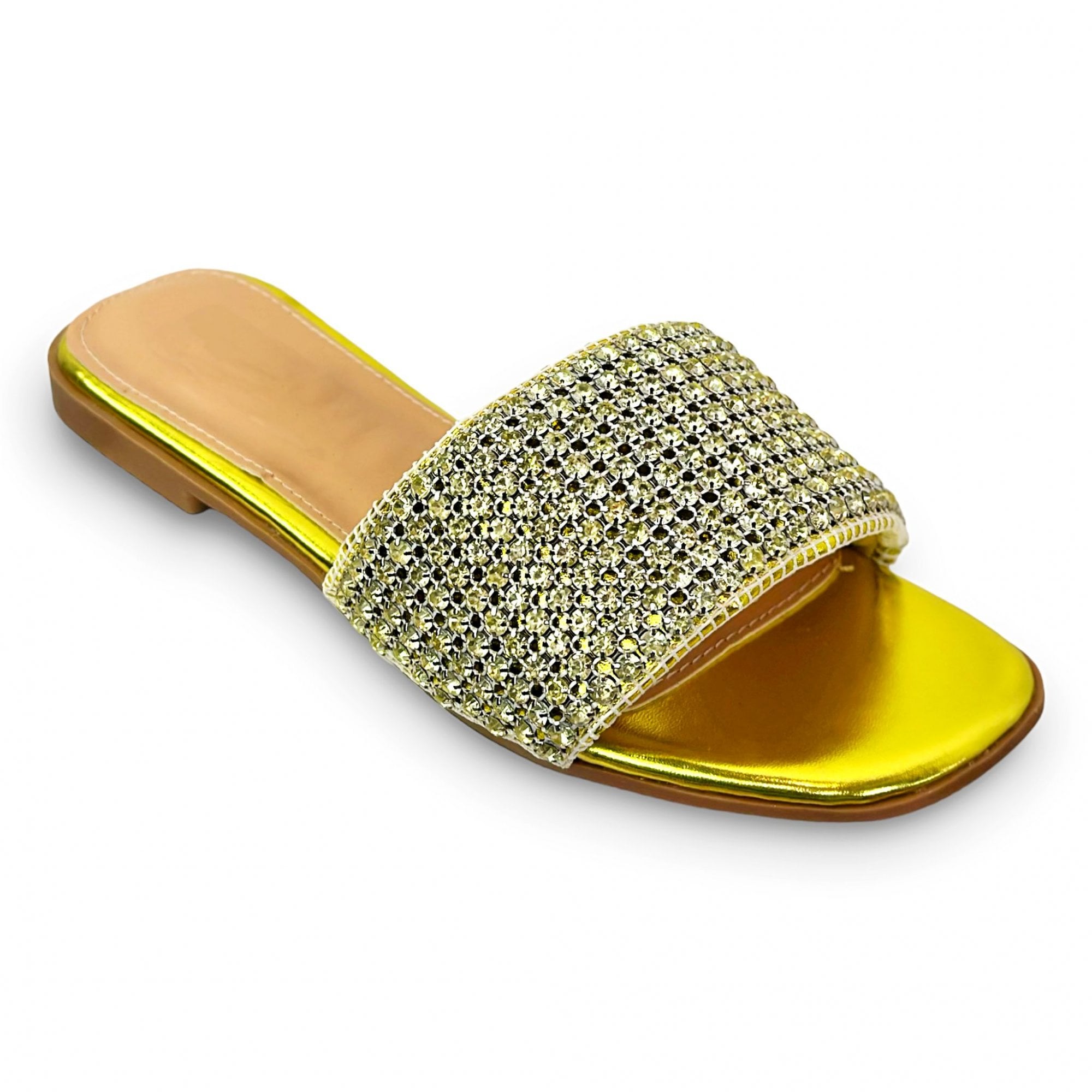 Crystal Couture Sliders Yellow, focused on upper: Textile/Synthetic
