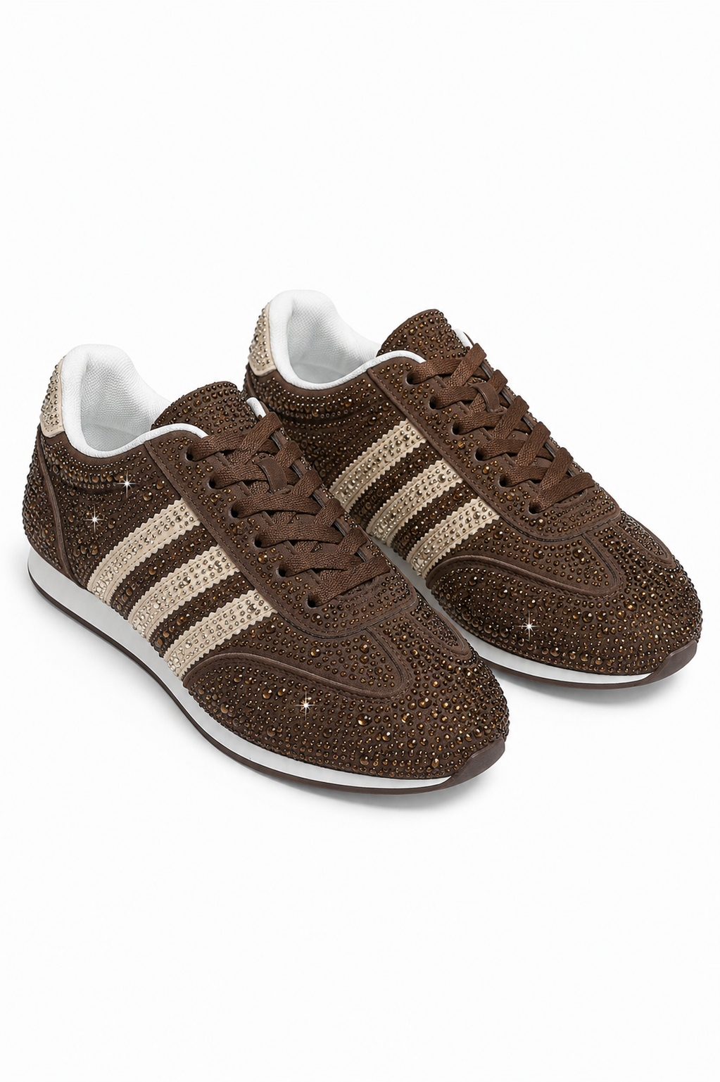 Crystal Dewdrop Lace-Up Trainers Brown