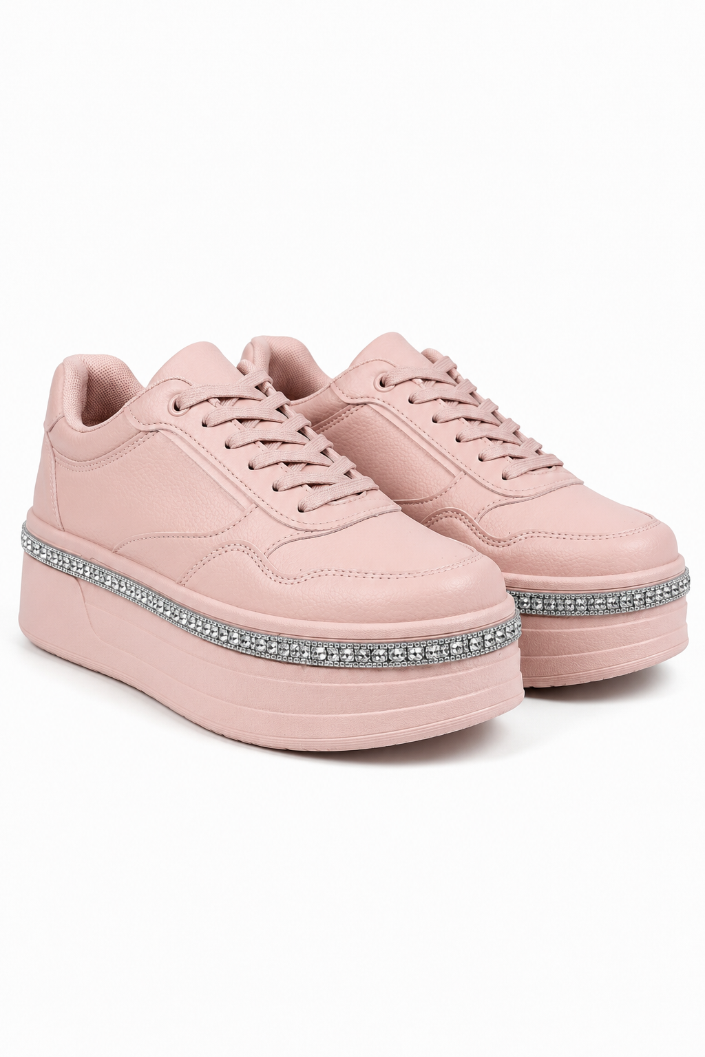 Crystal Diamante Trim Platform Trainers Pink