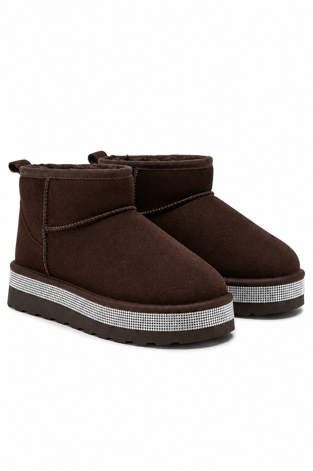Crystal Diamond Edge Cosy Snug Mini Boots Brown