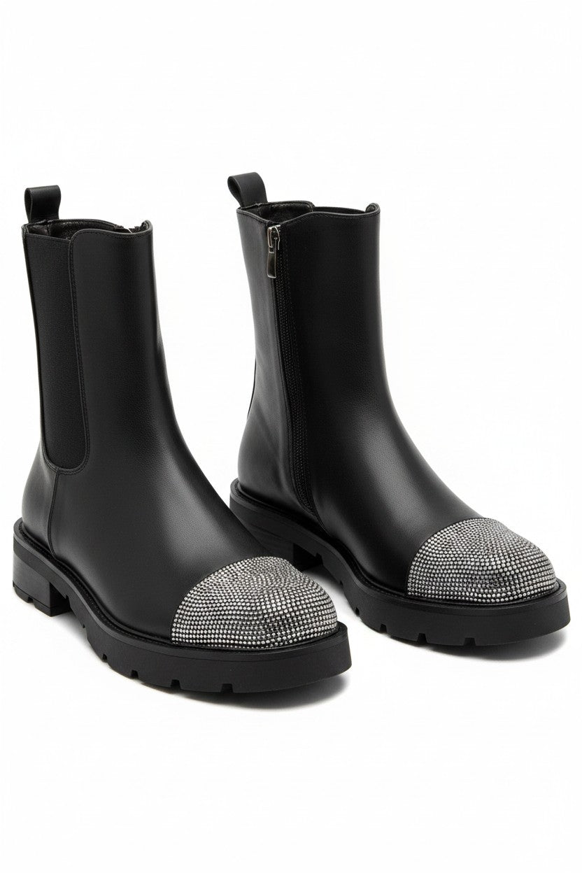 Crystal Eclipse Embellished Toe Chelsea Boots Black