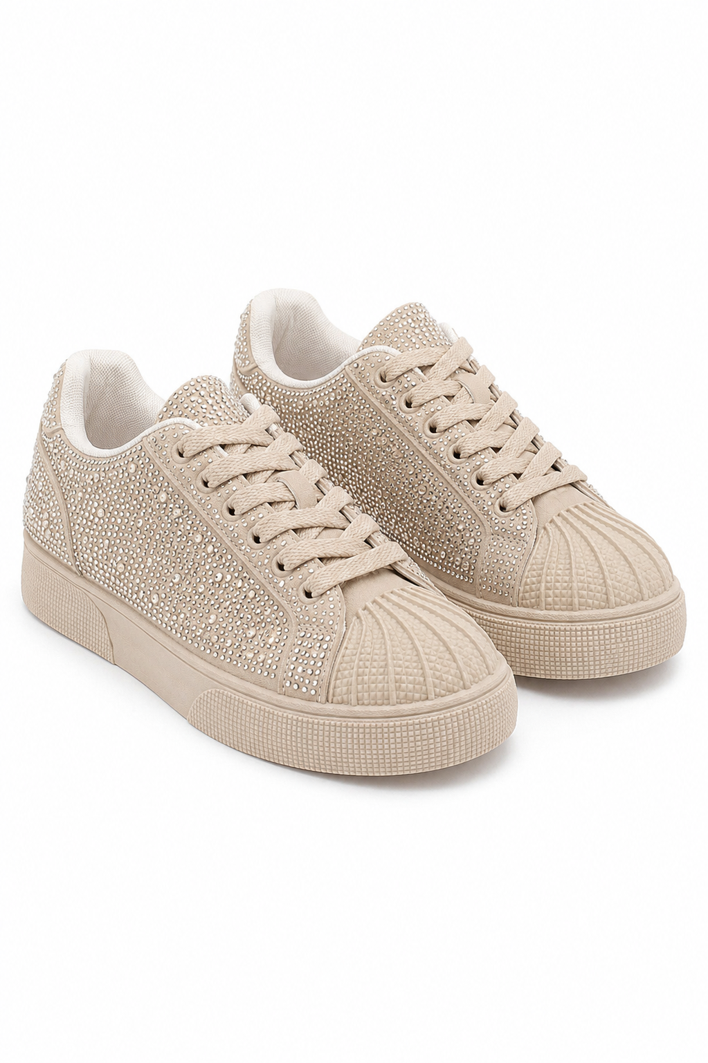 Crystal Embellished Aura Lace-Up Trainers Nude