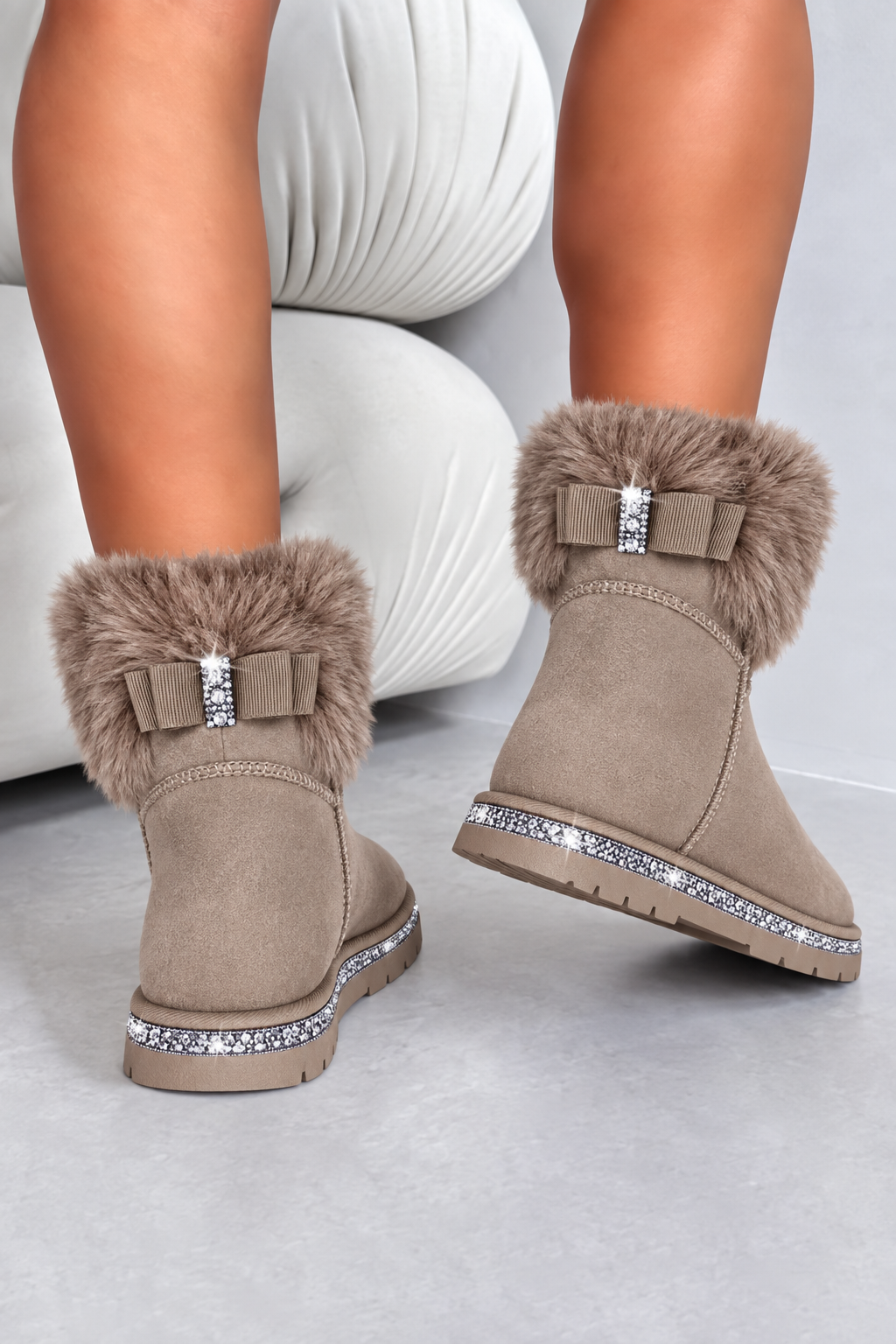Crystal Faux Suede Snuggle Cloud Cuff Faux Fur Boots Mocha