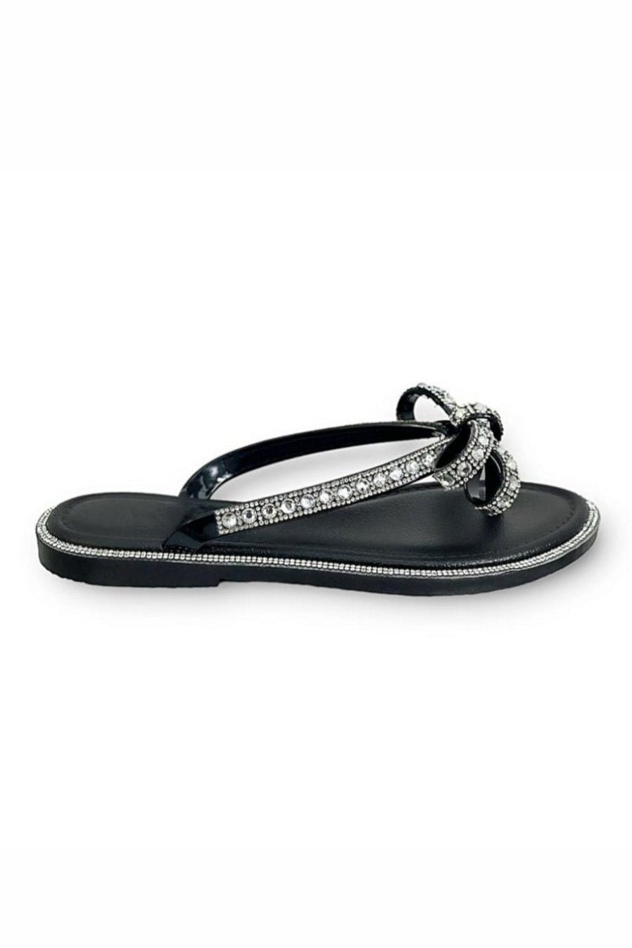 Black embellished sandal on a white background