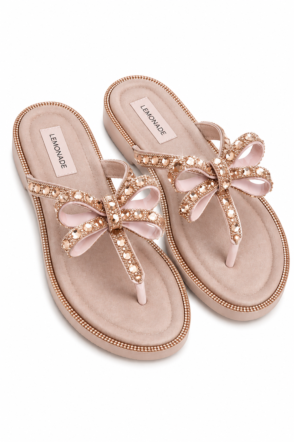 Crystal Glamour Bow Flip Flops Limited Edition Rose Gold