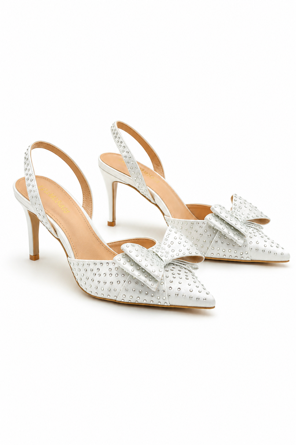 Crystal Glamour Bow Heels White