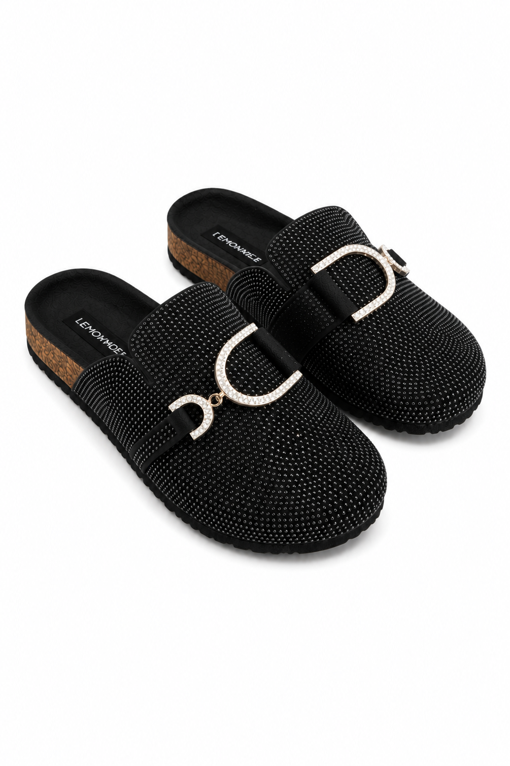 Crystal Imperial Suede Slip On Clog Mules Black