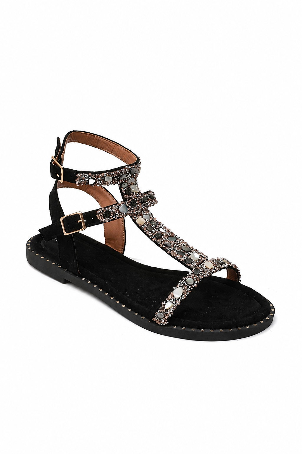 Crystal Opulent Gladiator Sandals Black