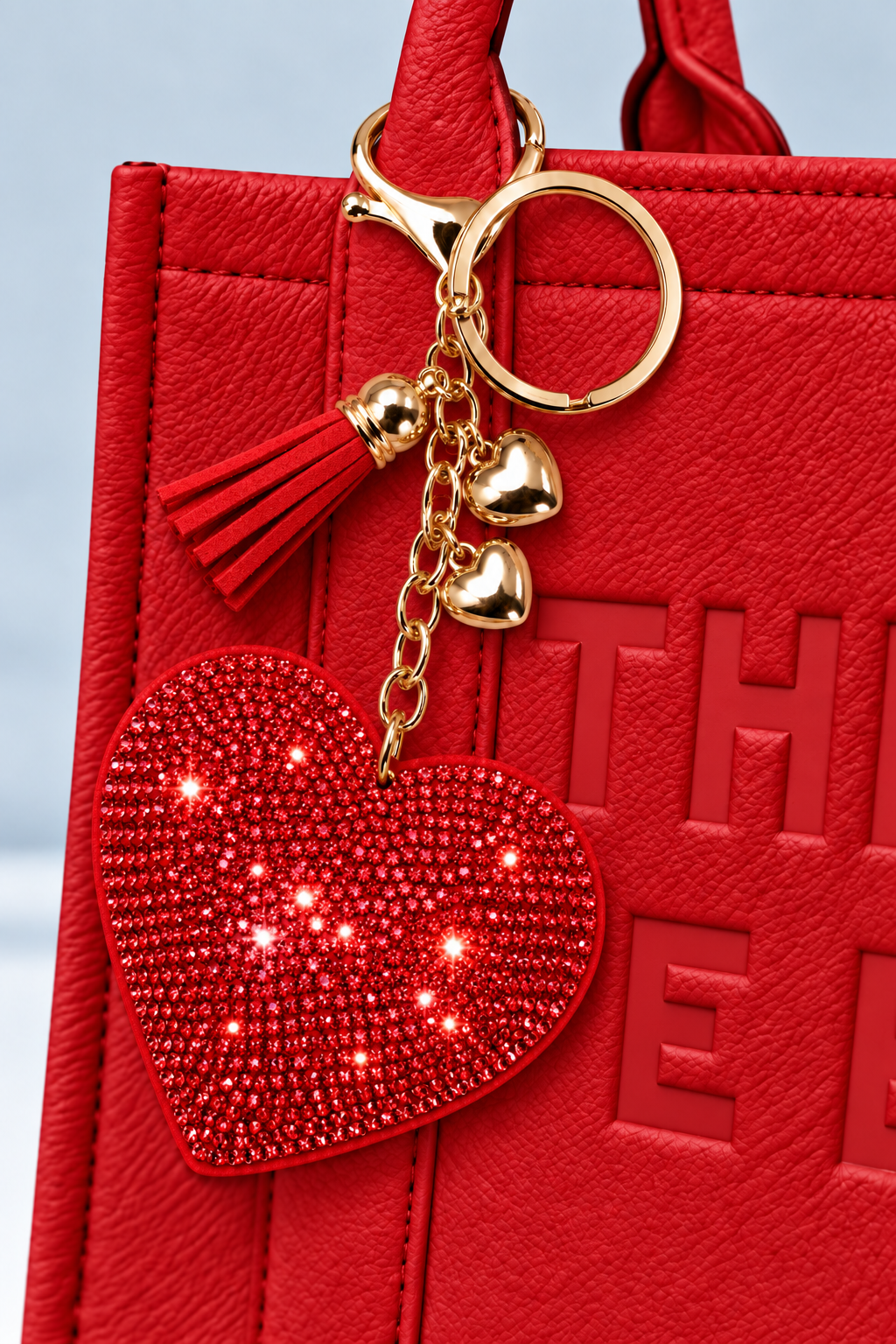 Crystal Padded Heart Bag Charm Keyring Red