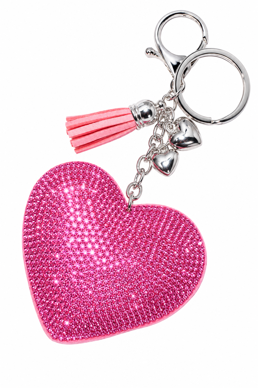 Crystal Padded Heart Keyring Baby Pink