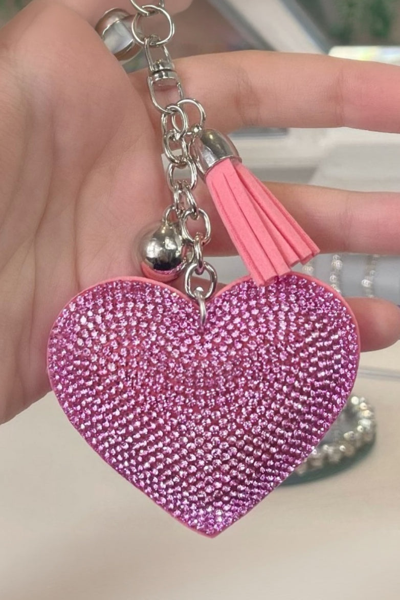 Crystal Padded Heart Keyring Baby Pink
