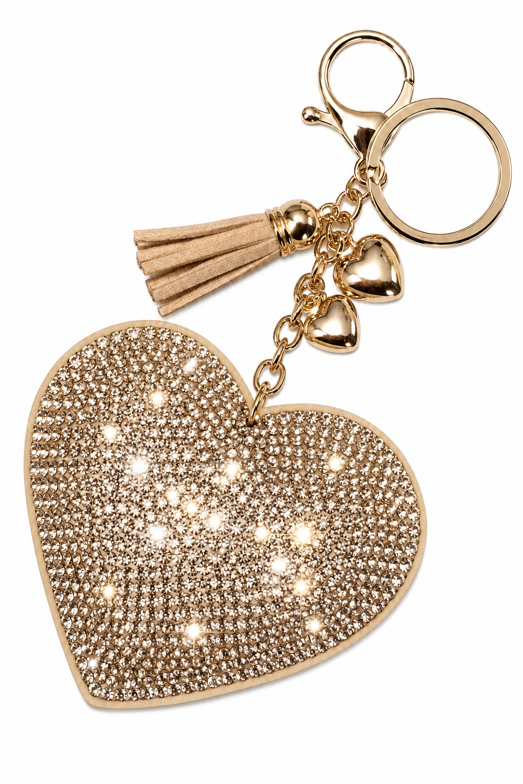 Crystal Padded Heart Bag Charm Keyring Rose Gold