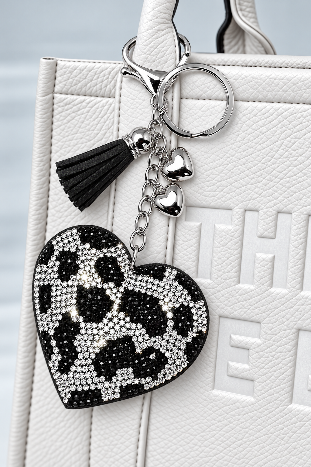 Crystal Padded Heart Keyring Snow Leopard