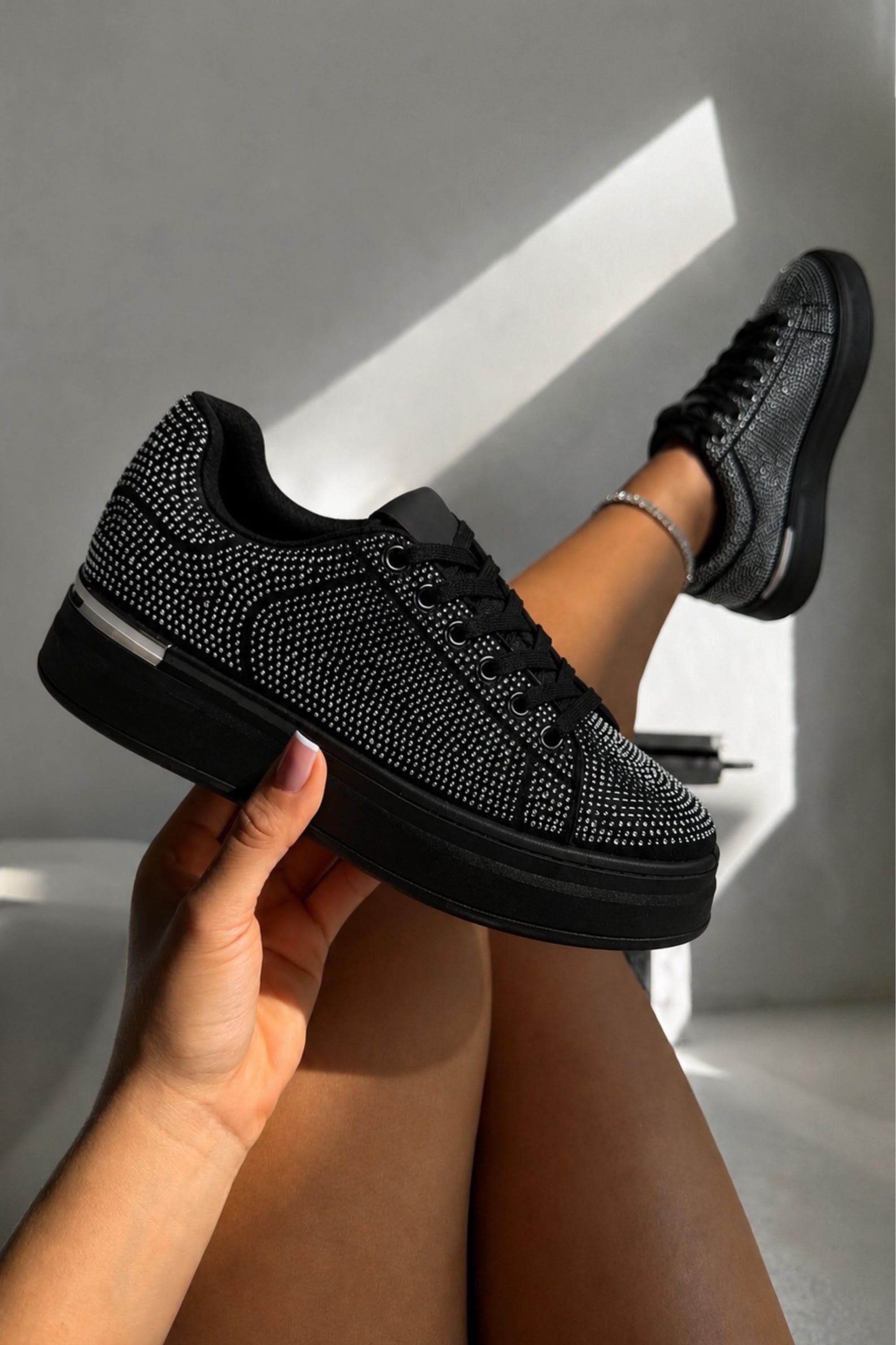 Crystal Society Glow Lace-Up Trainers Black