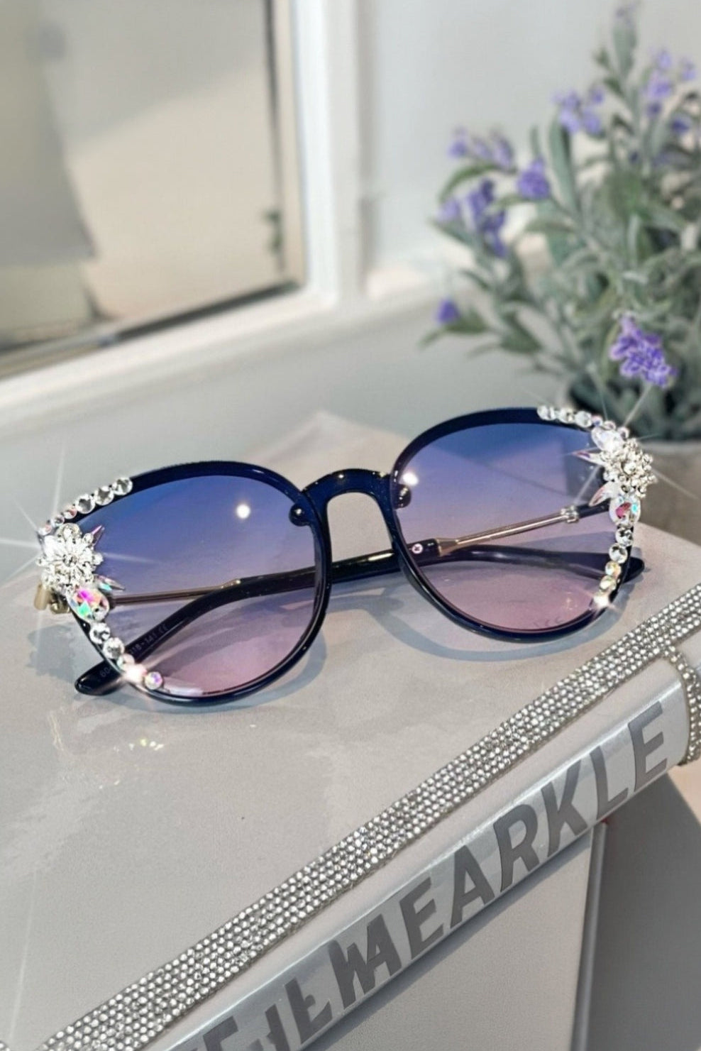 Crystal Sparkle Sunglasses Blue