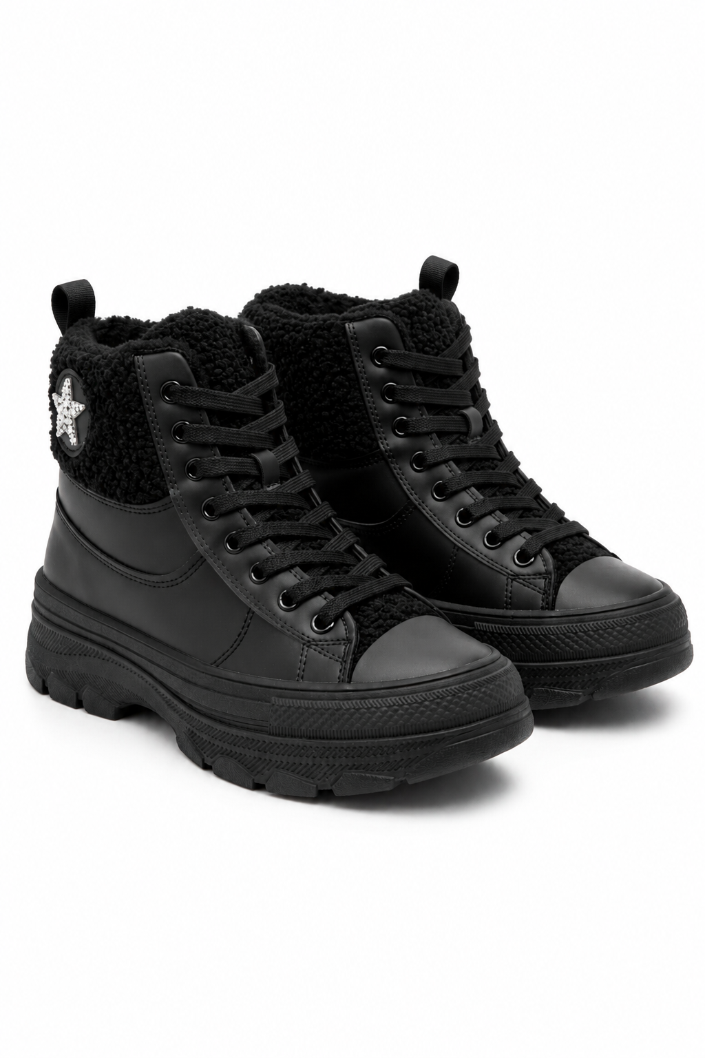 Crystal Starstruck Platform Ankle Trainer Boots Black